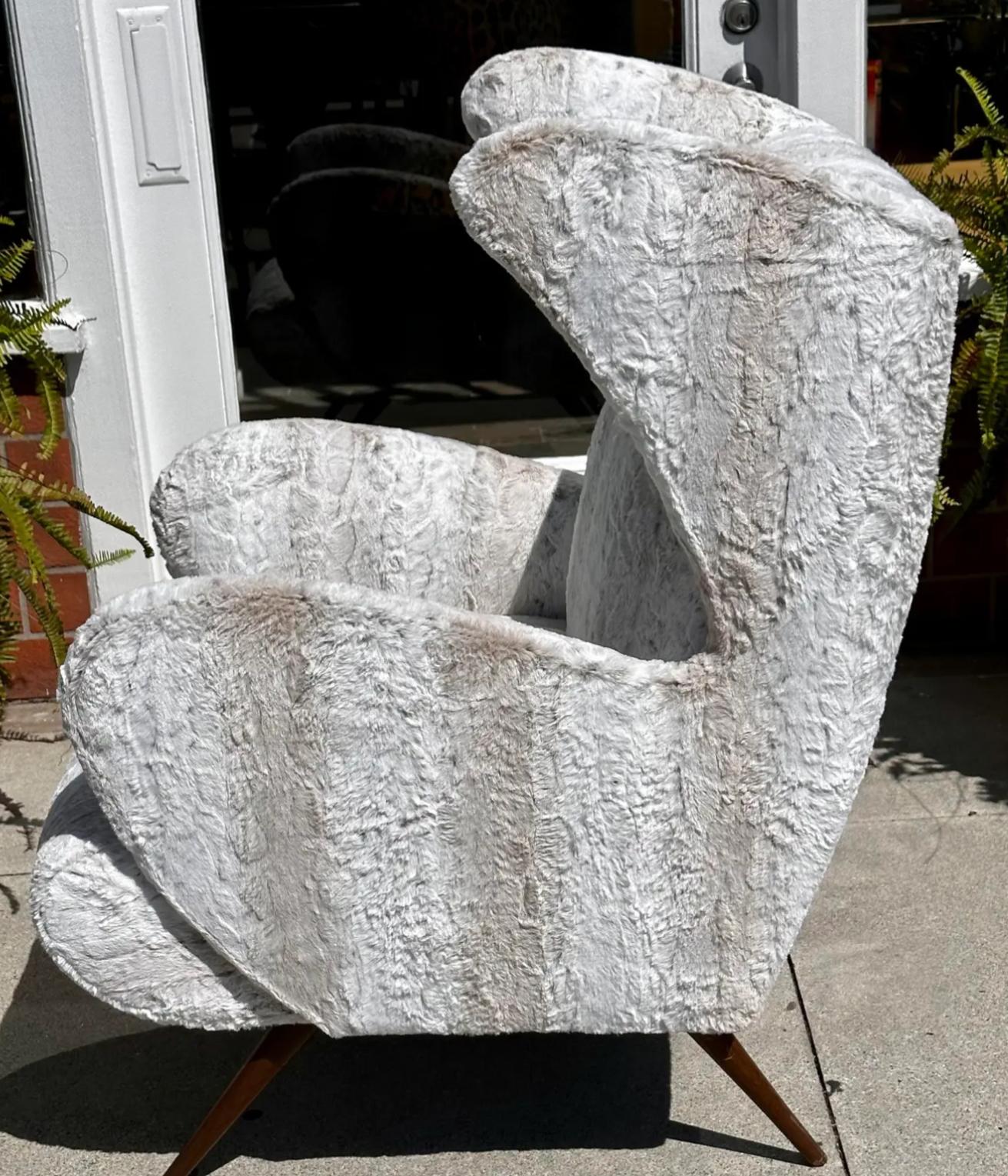 Richard Shapiro Studiolo Modernist Faux Rabbit Wing Back Chair In Good Condition For Sale In LOS ANGELES, CA