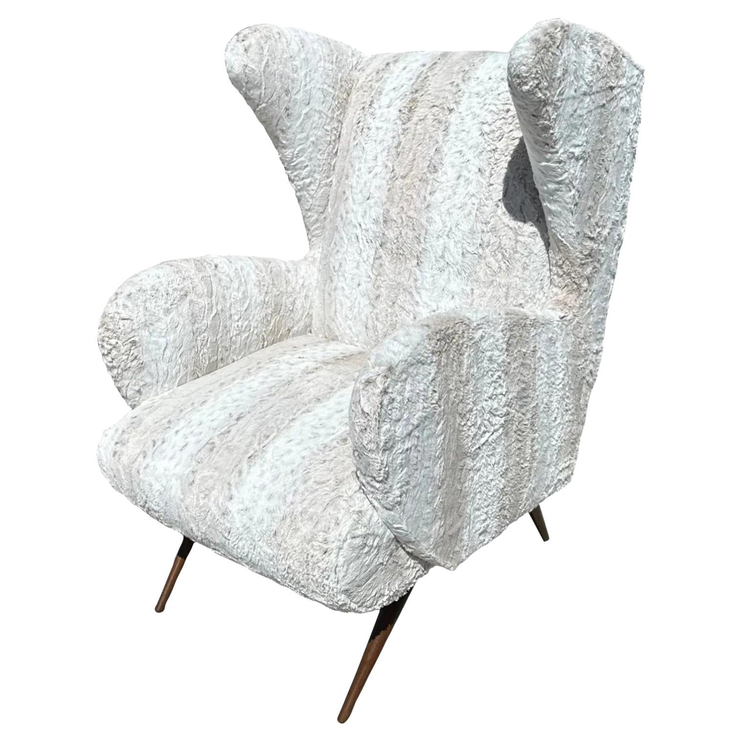 Richard Shapiro Studiolo Modernist Faux Rabbit Wing Back Chair For Sale