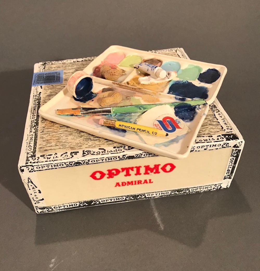 Richard Shaw Still-Life Sculpture - Optimo Cigar Box with Watercolor Palette