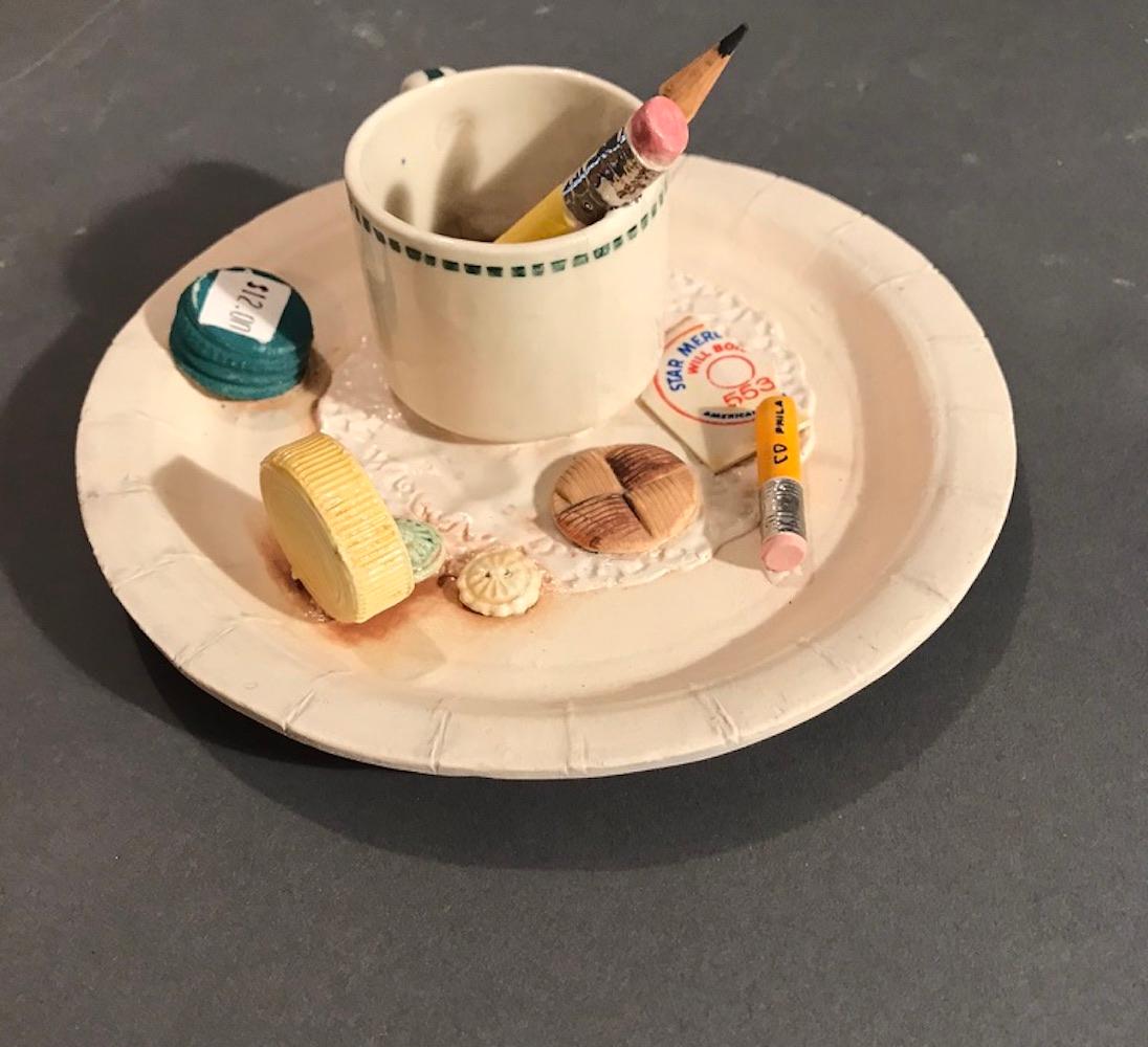 Richard Shaw Still-Life Sculpture - Teacup with Pencils on Paper Plate