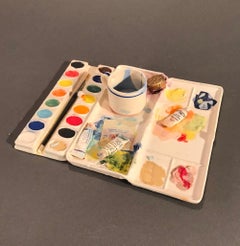 Used Watercolor Palette with Tea Cup
