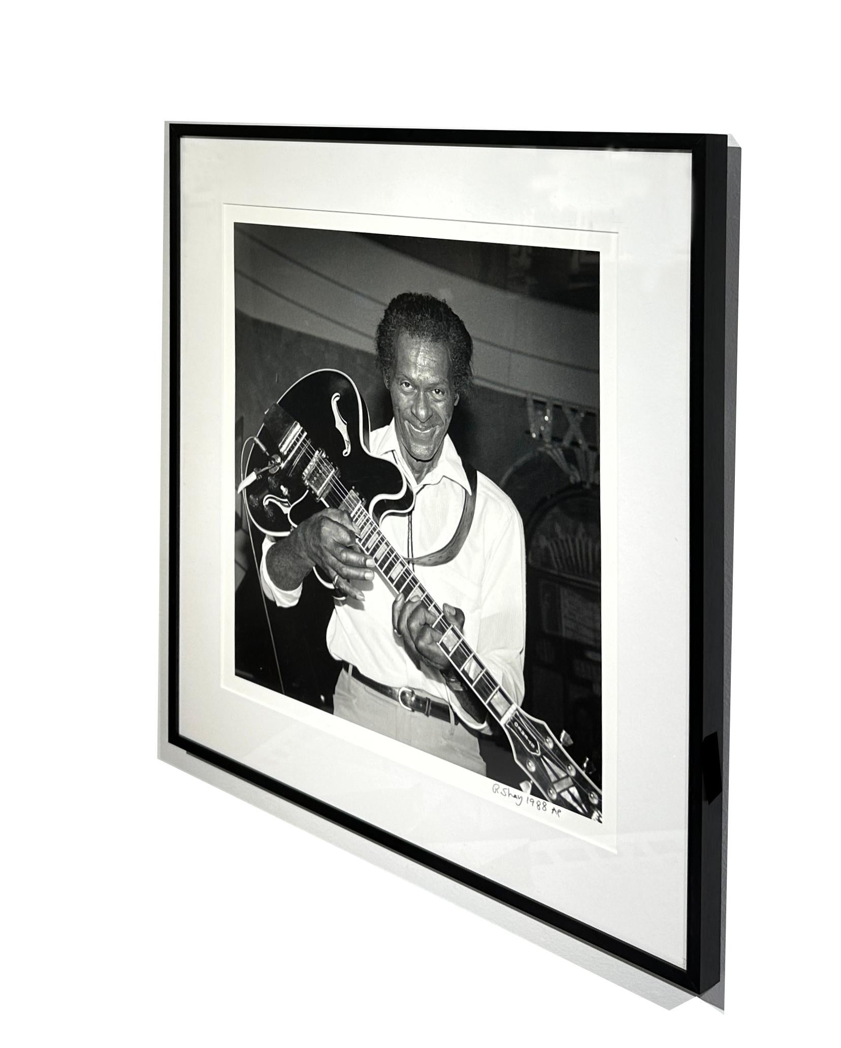 Chuck Berry in Chicago, 1988 - B&W Photograph of Famed Musician, Framed For Sale 1
