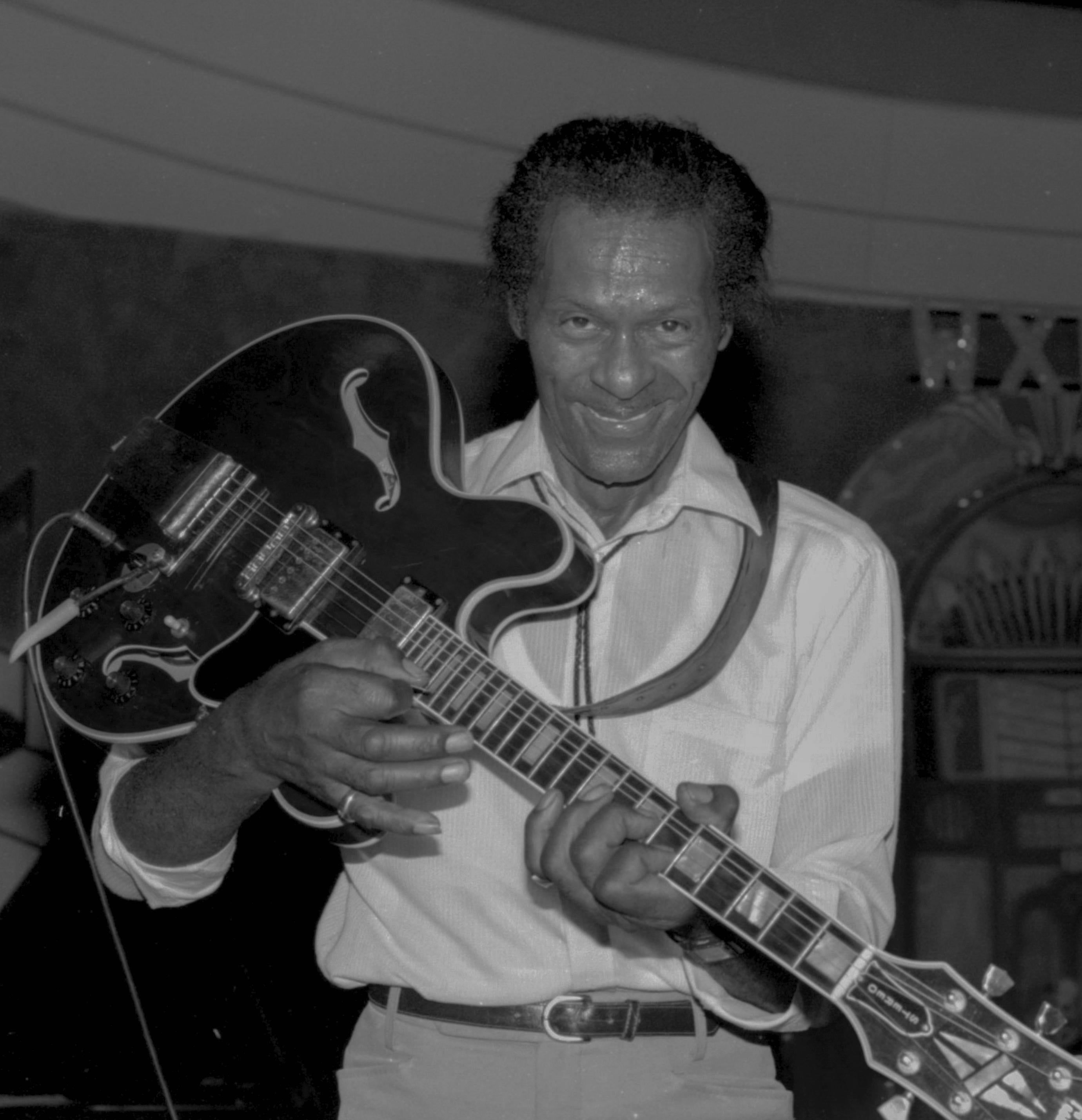 Richard Shay Black and White Photograph - Chuck Berry in Chicago, 1988 - B&W Photograph of Famed Musician, Framed