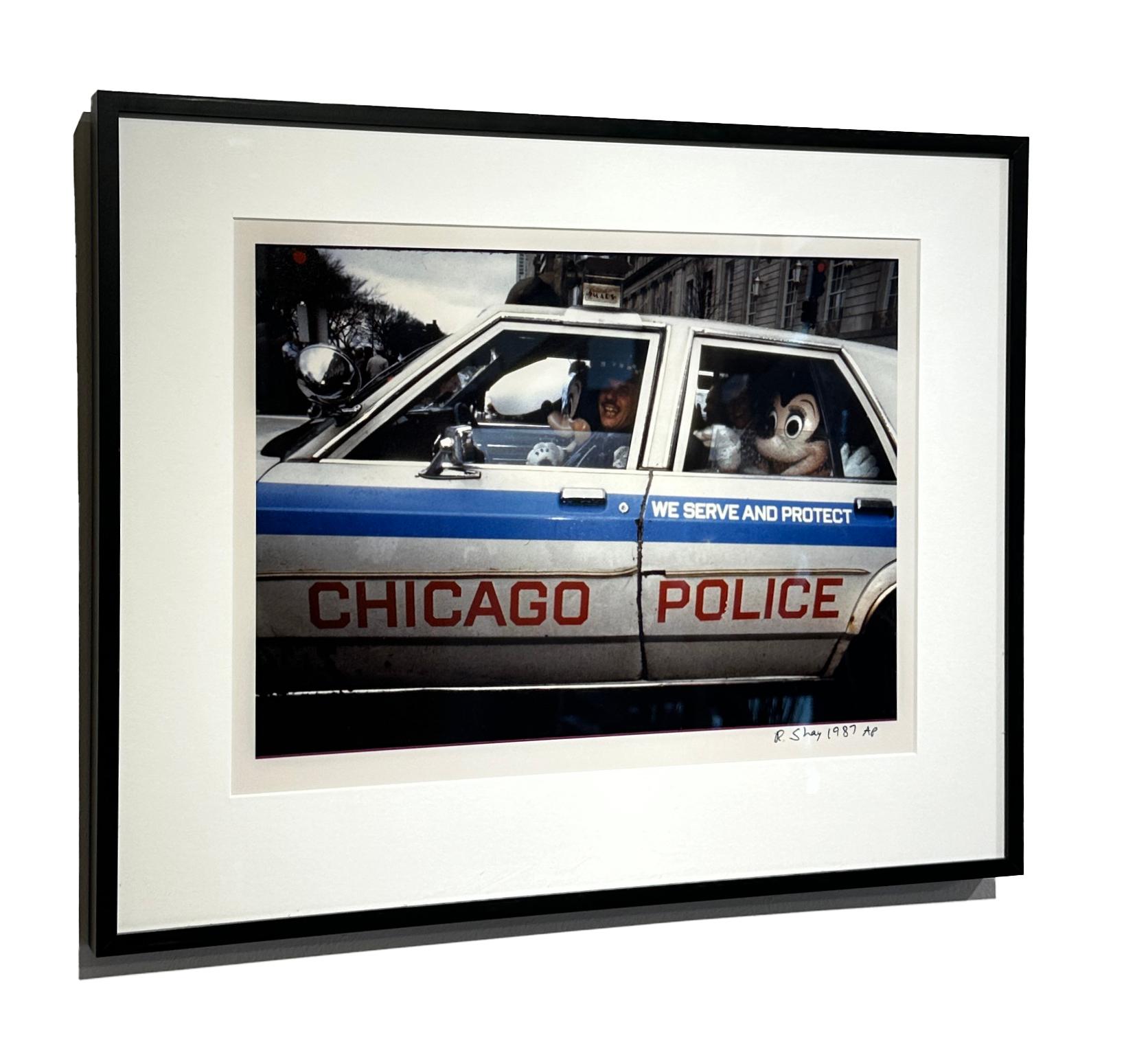 Minnie Mouse in Chicago Police Car, 1987 - Color Photograph, Matted and Framed 1