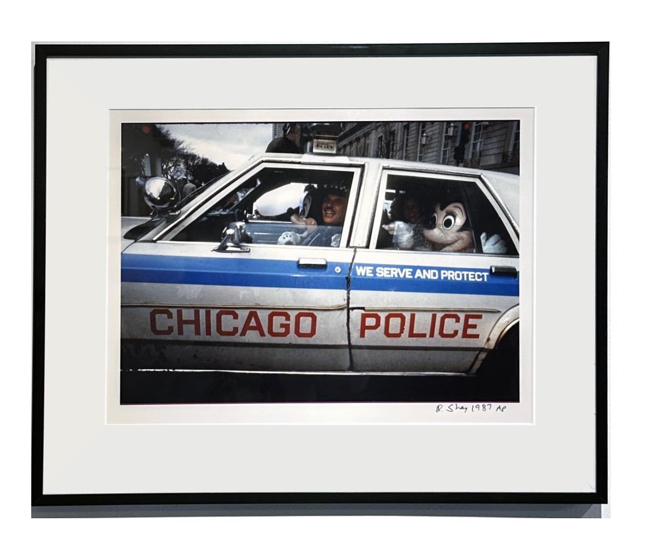 Minnie Mouse in Chicago Police Car, 1987 - Color Photograph, Matted and Framed 1
