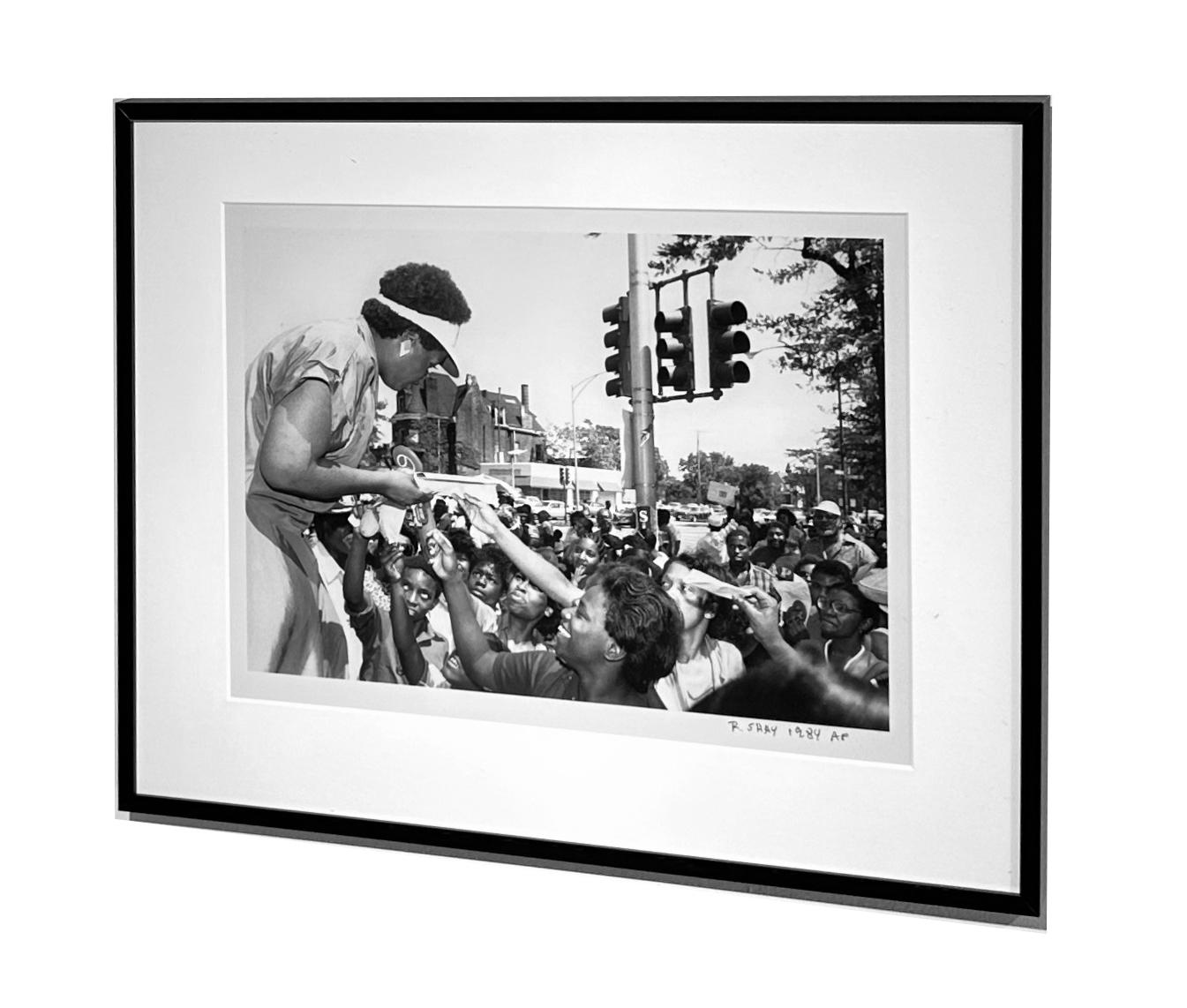 Oprah Winfrey at the Bud Billiken Parade in Chicago, 1984 - Black & White Photo - Photograph by Richard Shay