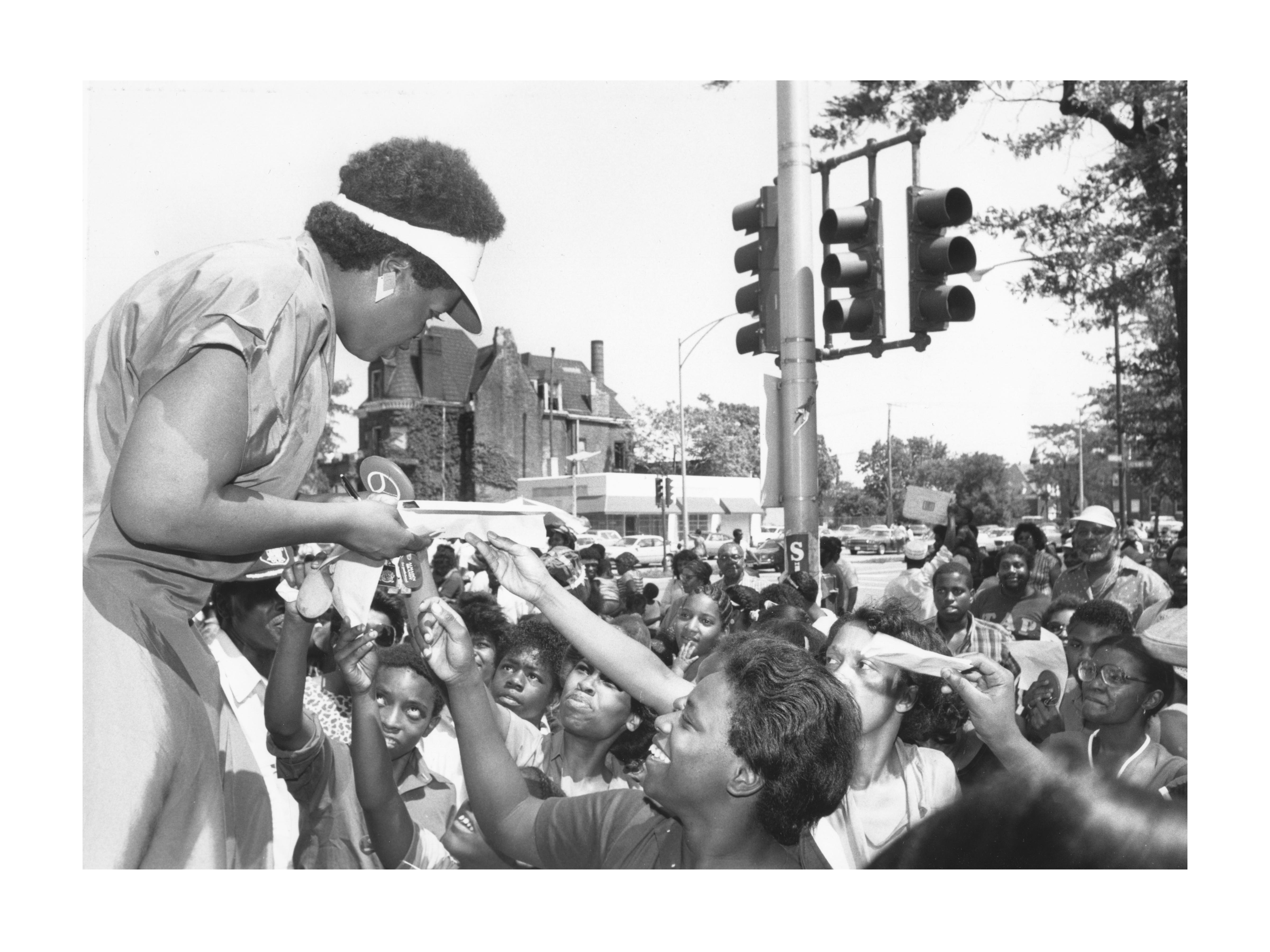 Richard Shay Portrait Photograph - Oprah Winfrey at the Bud Billiken Parade in Chicago, 1984 - Black & White Photo