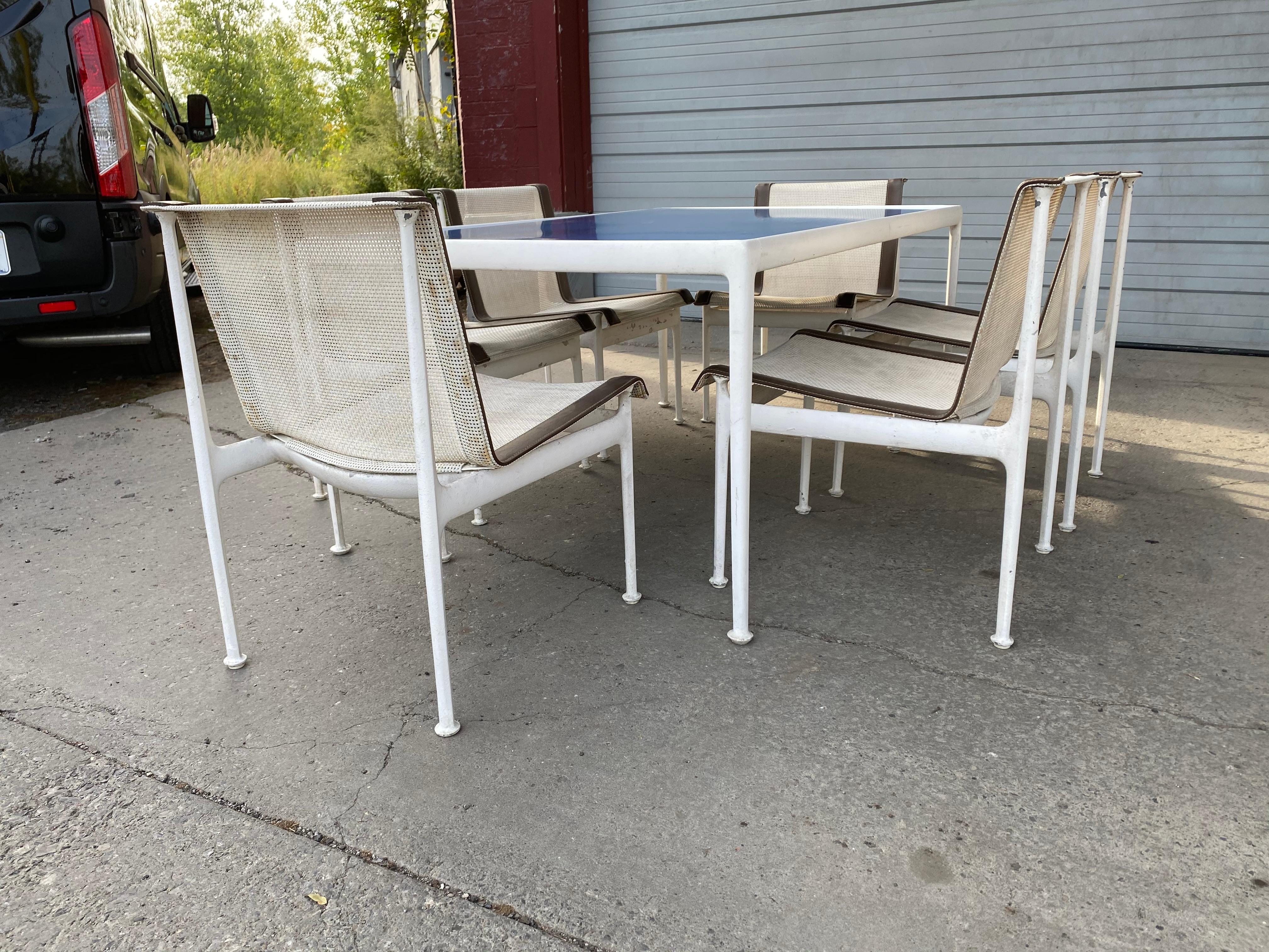 Mid-Century Modern Richard Shultz for Knoll Outdoor Dining Set, Blue Enamel Table, 6 Chairs