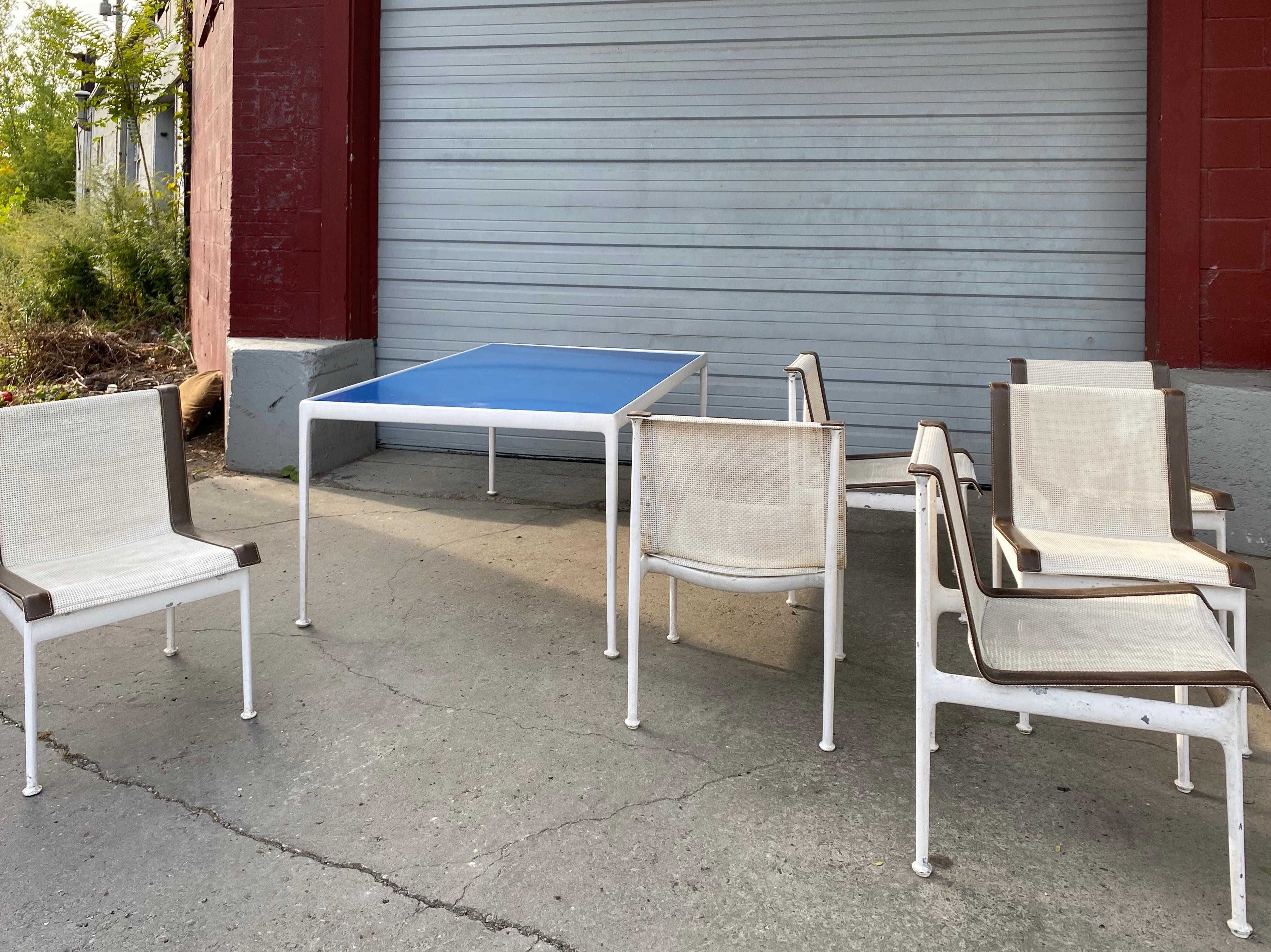 Aluminum Richard Shultz for Knoll Outdoor Dining Set, Blue Enamel Table, 6 Chairs