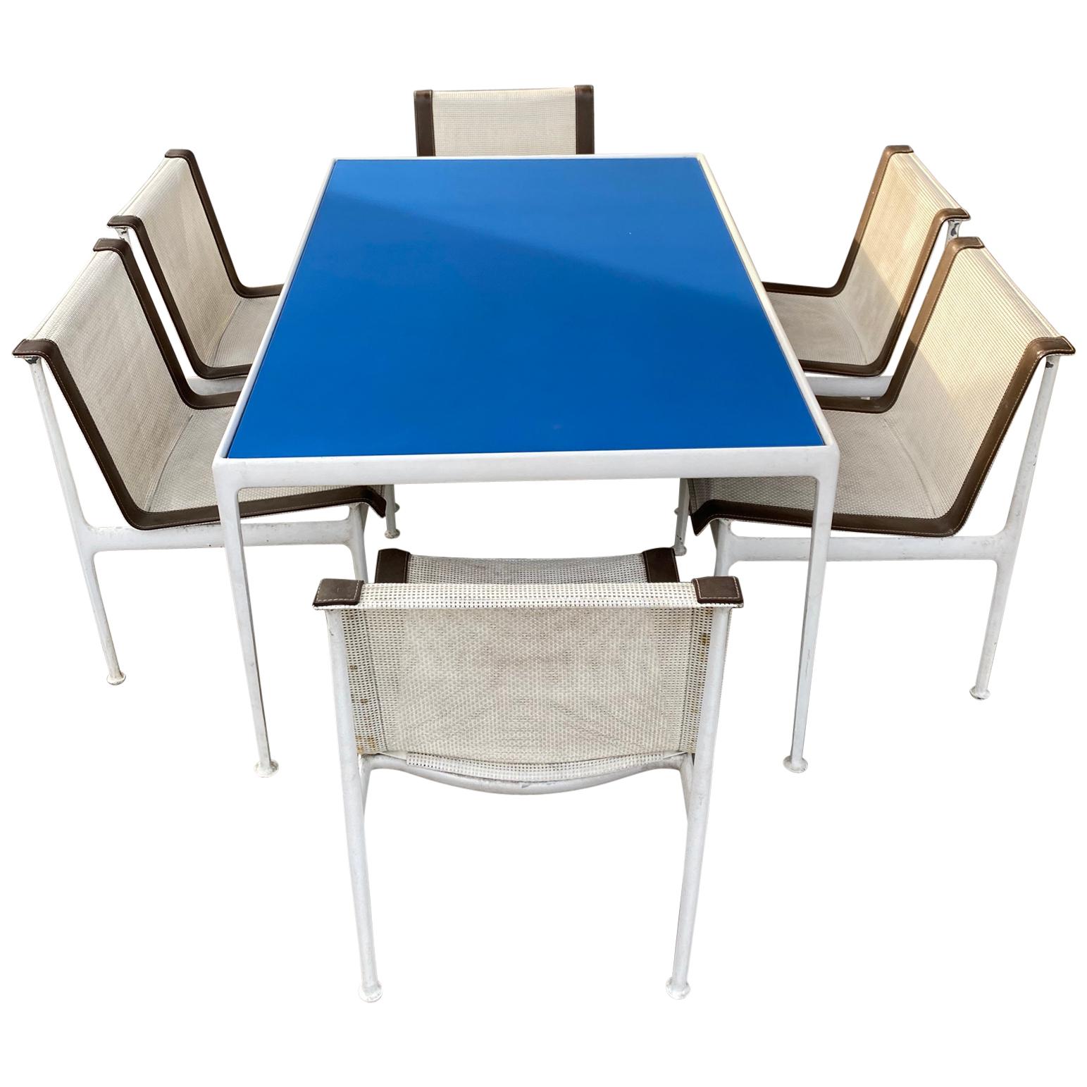 Richard Shultz for Knoll Outdoor Dining Set, Blue Enamel Table, 6 Chairs