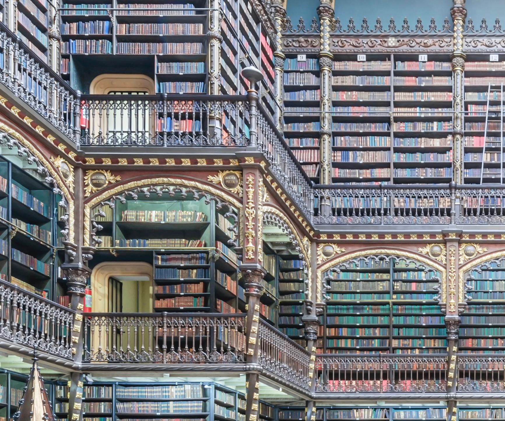 Real Gabinete Portuguese de Leitura, Rio De Janeiro - photographie en couleur - Gris Color Photograph par Richard Silver