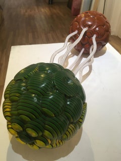 A Joyful Union - contemporary sculpture green red fluorescent acrylic sheets