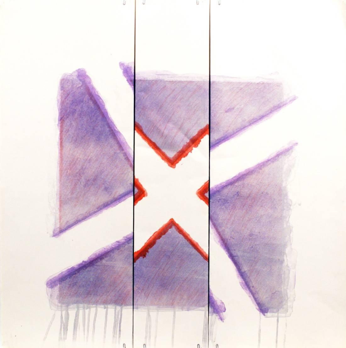 Richard Smith Abstract Print - Two of a Kind IVa (red x on lavender)