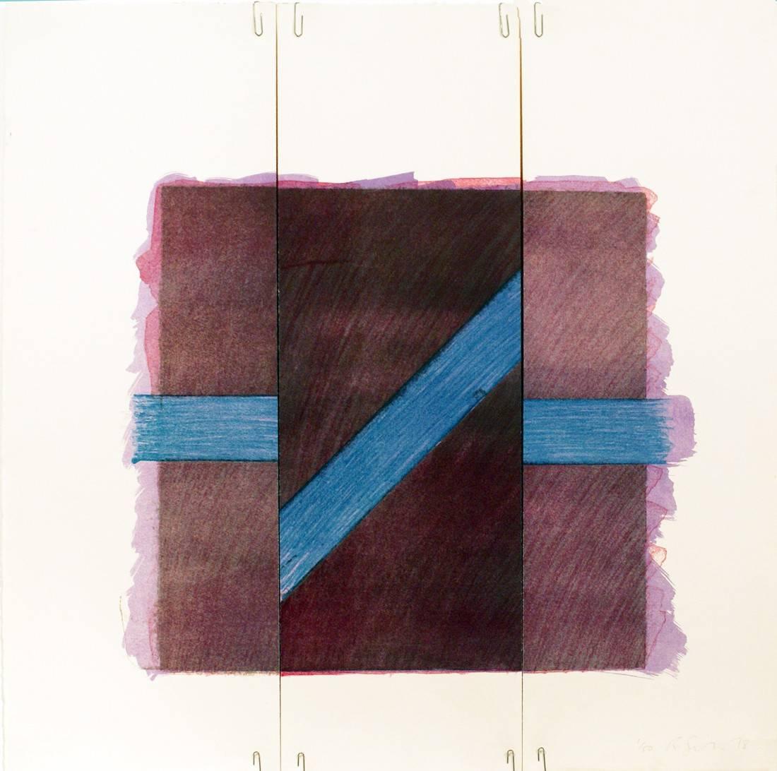 Richard Smith Abstract Print – Einzigartig Va (gebrochene blaue Linie auf lila)