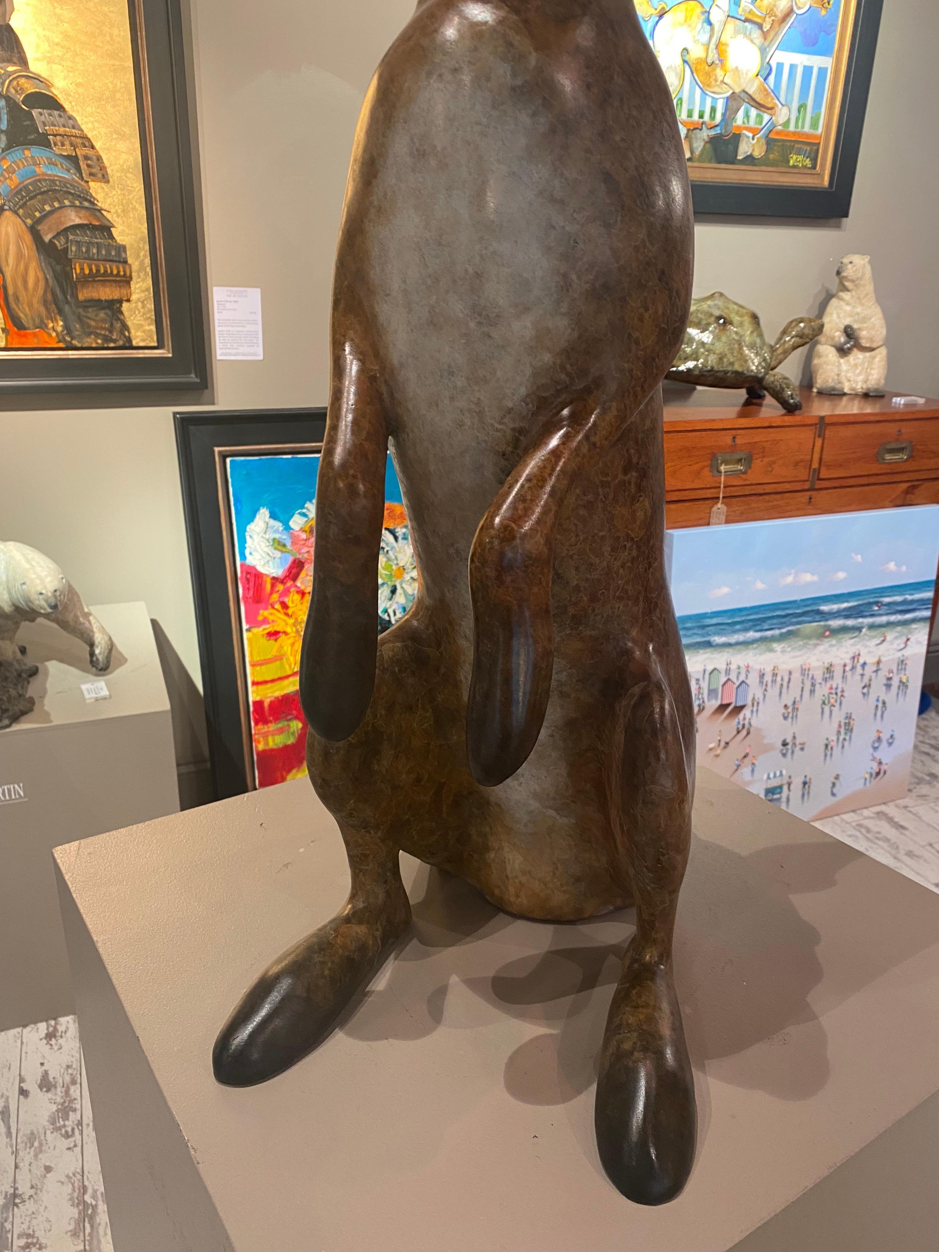 'Alert Hare' Contemporary Bronze Sculpture of a Hare, patina brown, white - Gold Still-Life Sculpture by Richard Smith b.1955