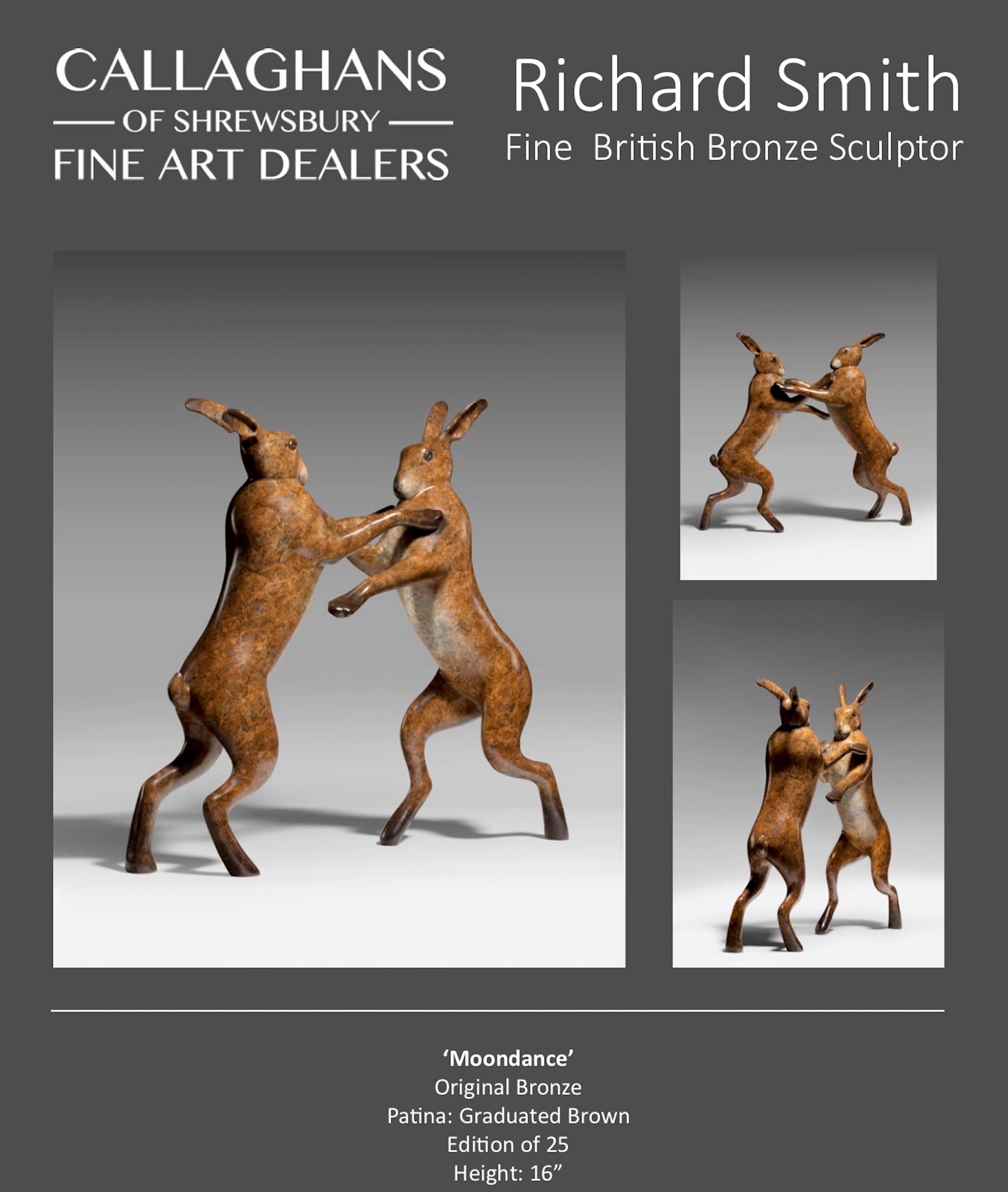 'Boxing Hares' Contemporary Bronze sculpture, brown Hares Wildlife & Nature  For Sale 1