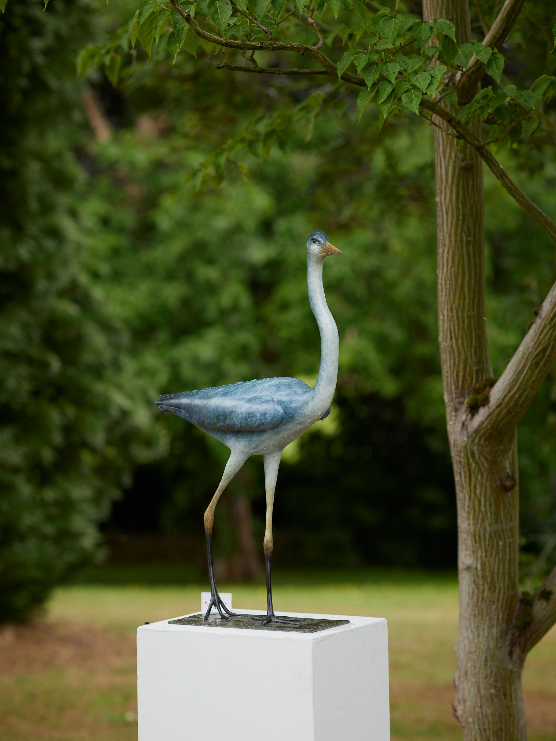 Scultura contemporanea in bronzo di un airone blu, fauna selvatica, vita acquatica - Sculpture di Richard Smith b.1955