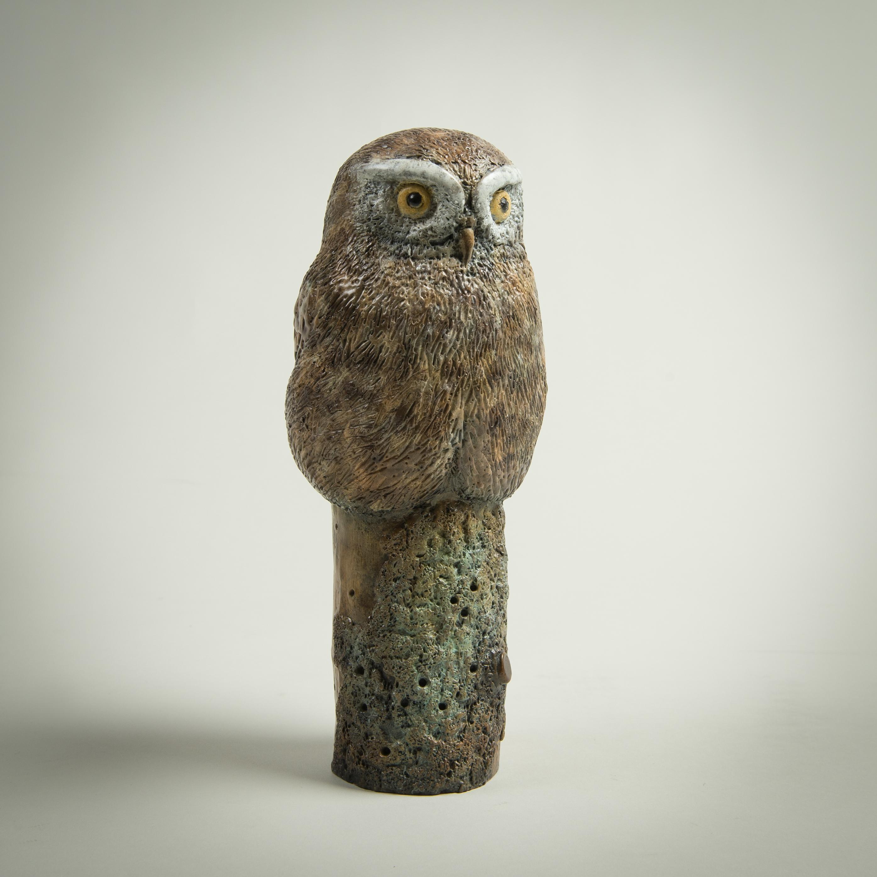Sculpture de bureau contemporaine en bronze Petite chouette, faune, nature, animaux oiseaux en vente 3