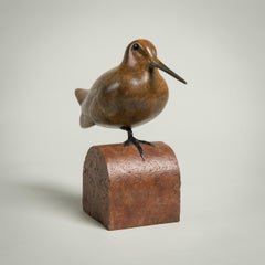 Escultura contemporánea de sobremesa de bronce Woodcock, pájaro, naturaleza, vida salvaje, marrón