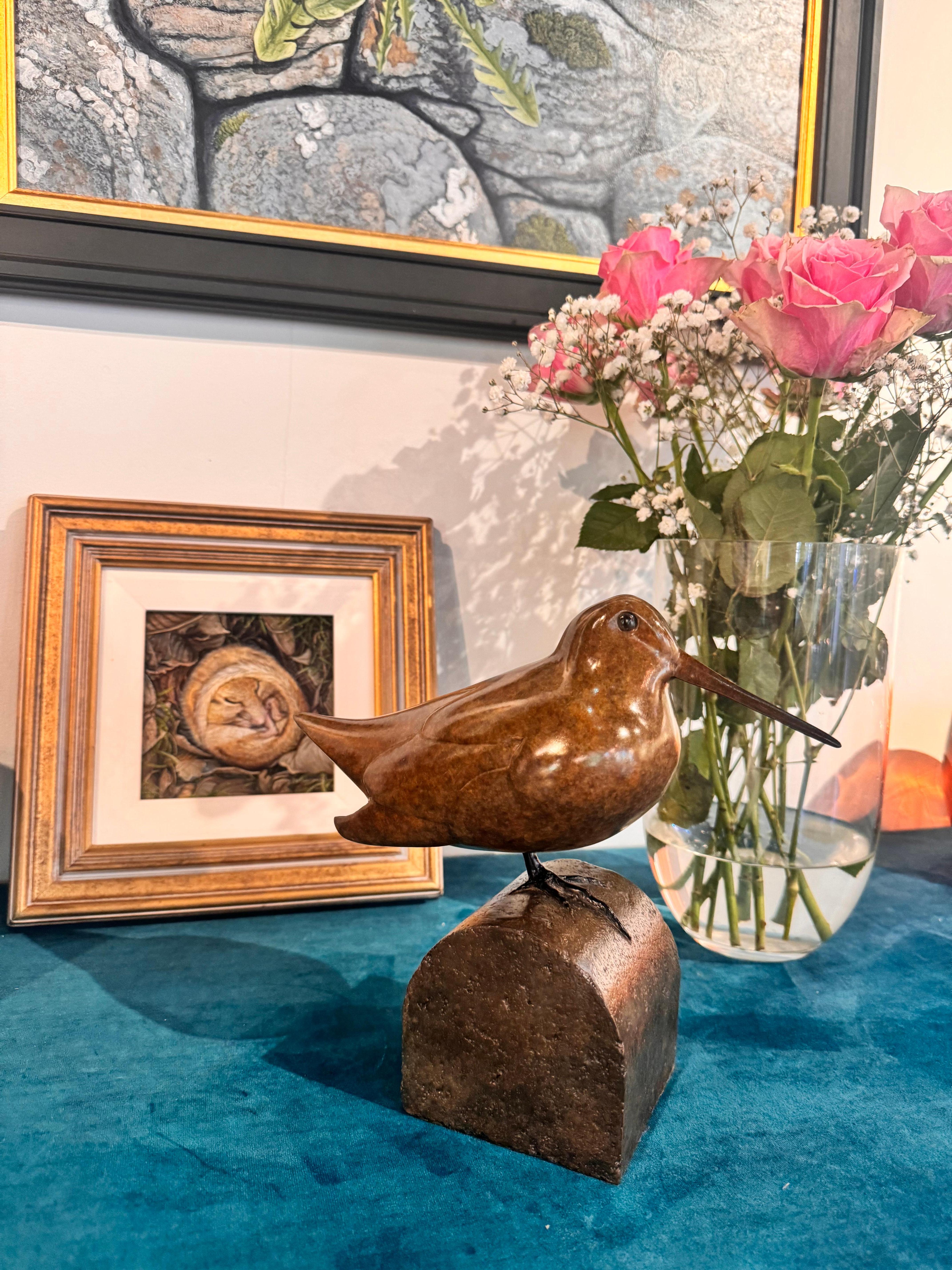 Sculpture de bureau contemporaine en bronze Bécasse, oiseau, nature, faune, brun en vente 3