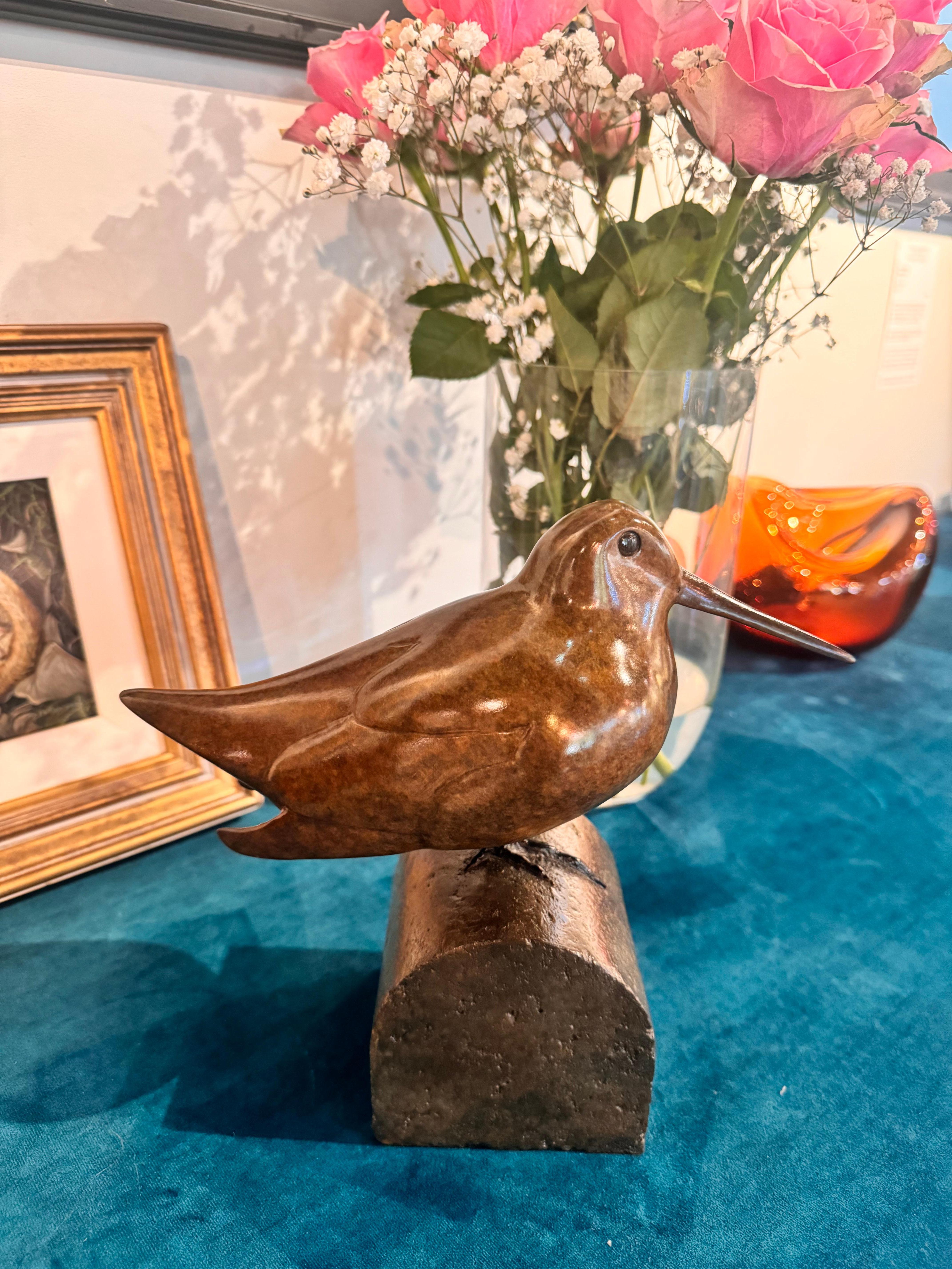 Sculpture de bureau contemporaine en bronze Bécasse, oiseau, nature, faune, brun en vente 4