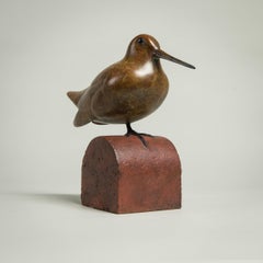 Contemporary Bronze desktop Sculpture Woodcock, bird, nature, wildlife, brown
