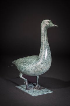Contemporary Bronze Green Bird Wildlife Garden or interior Sculpture 'Goose'