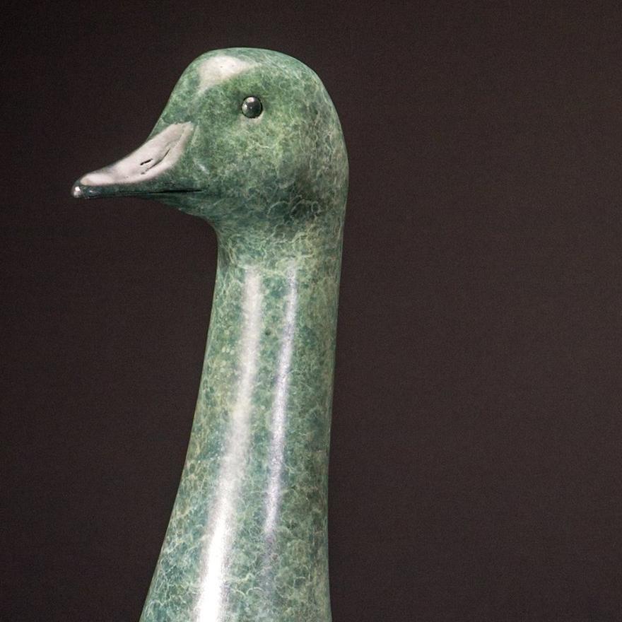 Contemporary Bronze Green Bird Wildlife Garden or interior Sculpture 'Goose'  For Sale 1