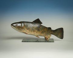 Contemporary Bronze Green Swimming Fish Sculpture 'Trout' by Richard Smith 