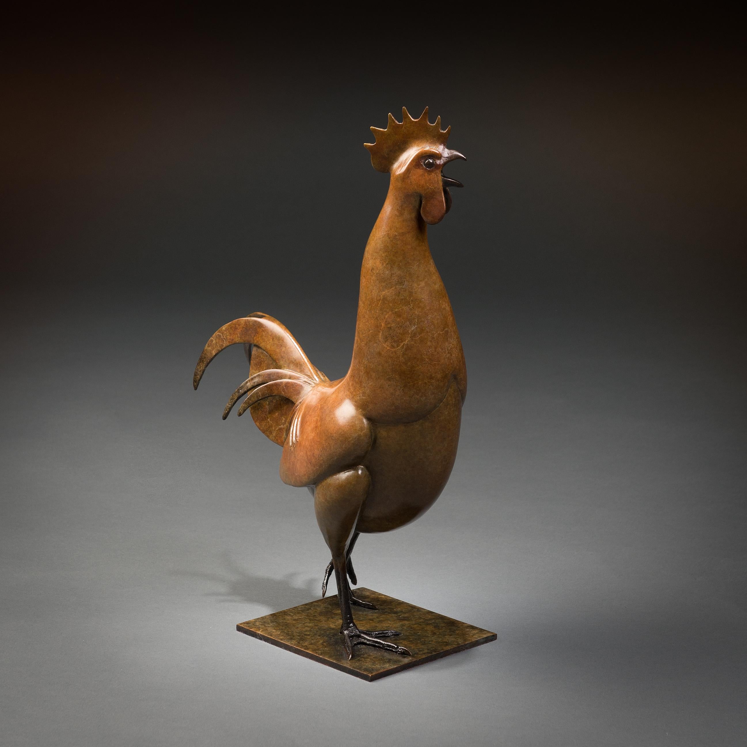 Sculpture contemporaine en bronze d'un coq, faune, animal de ferme oiseau - Or Still-Life Sculpture par Richard Smith b.1955