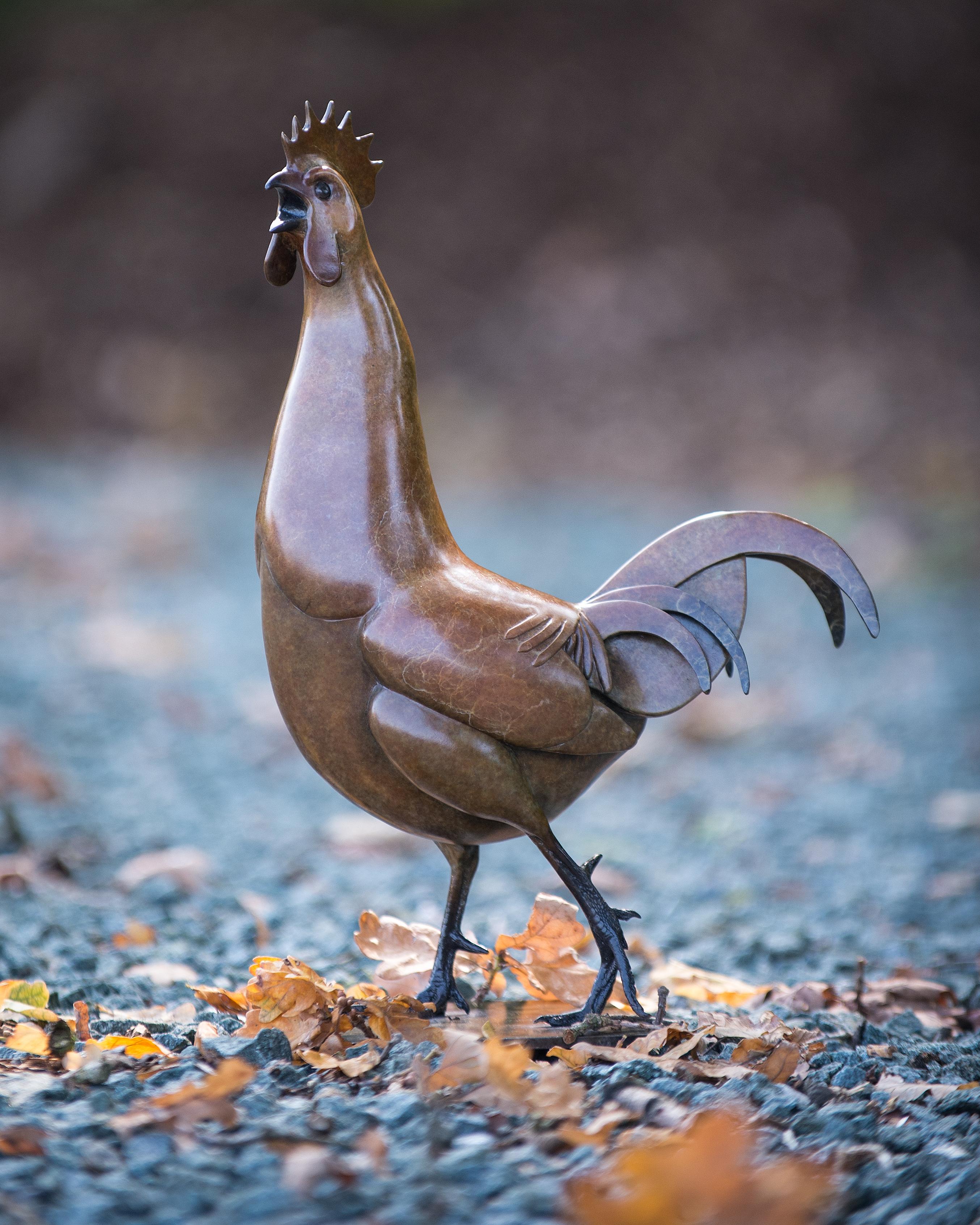 Sculpture contemporaine en bronze d'un coq, faune, animal de ferme oiseau en vente 1