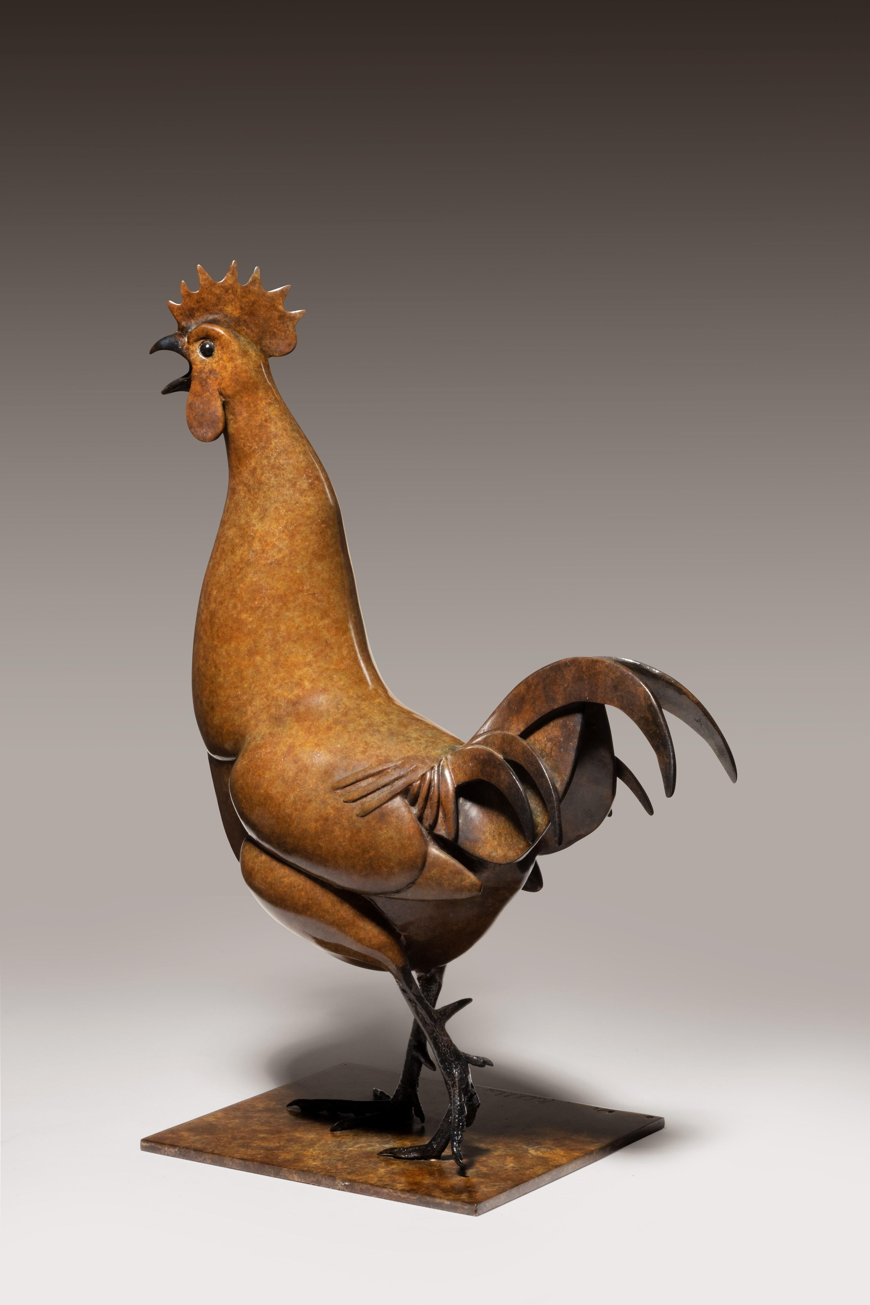 Sculpture contemporaine en bronze d'un coq, faune, animal de ferme oiseau en vente 3