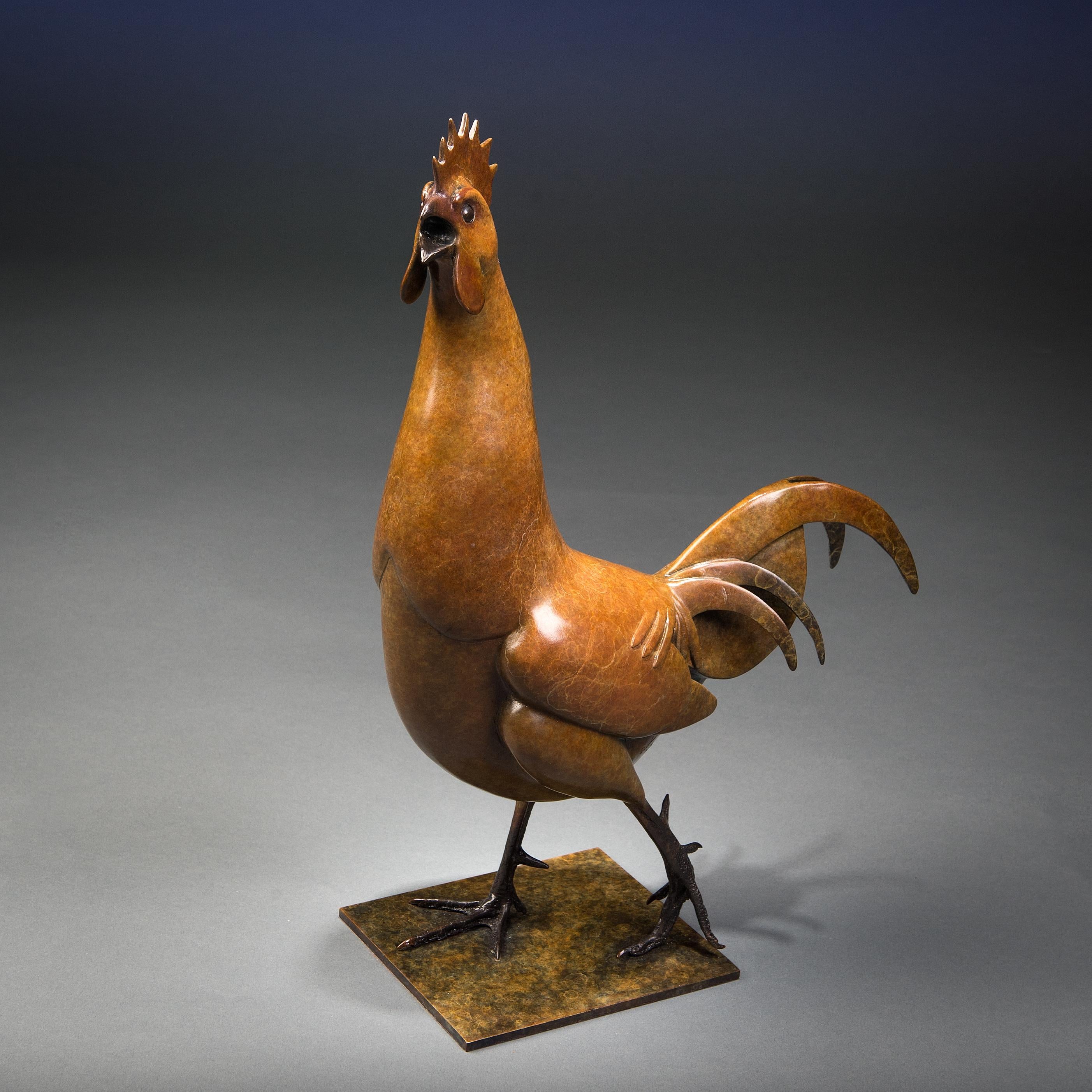 Still-Life Sculpture Richard Smith b.1955 - Sculpture contemporaine en bronze d'un coq, faune, animal de ferme oiseau