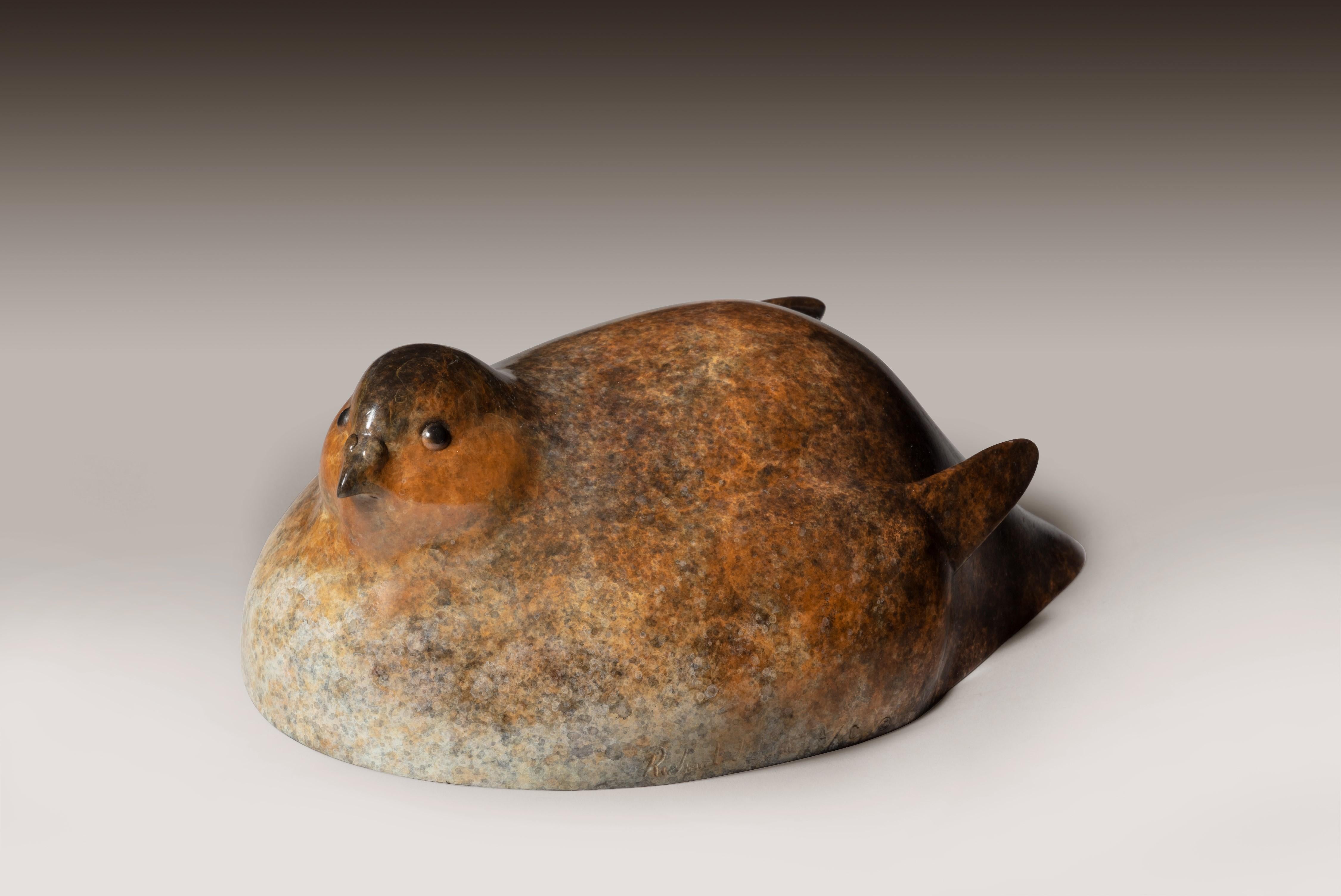 Contemporary Bronze Sculpture of a Nesting Partridge, Brown, white, bird, game - Gold Still-Life Sculpture by Richard Smith b.1955