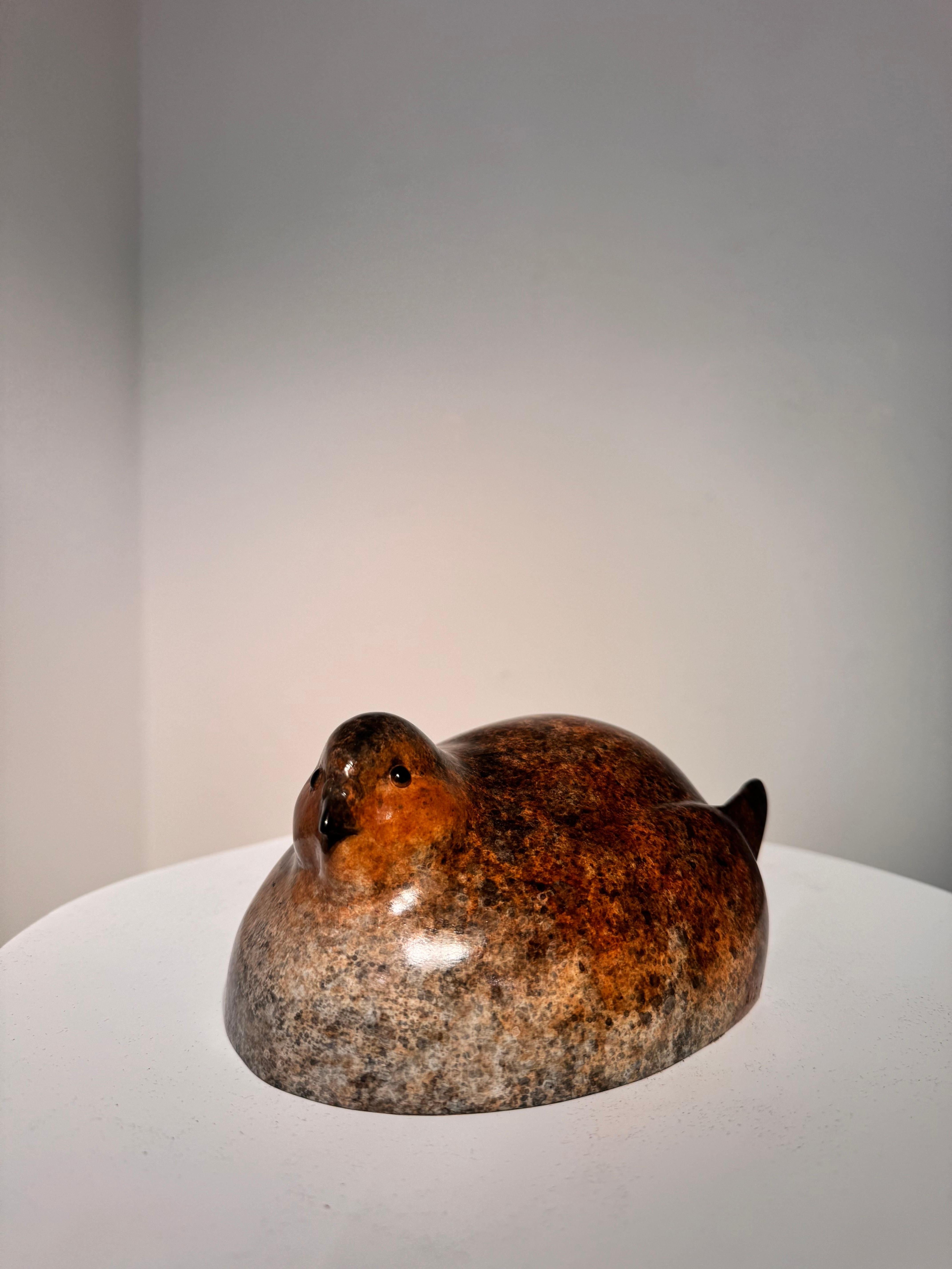 Contemporary Bronze Sculpture of a Nesting Partridge, Brown, white, bird, game For Sale 2