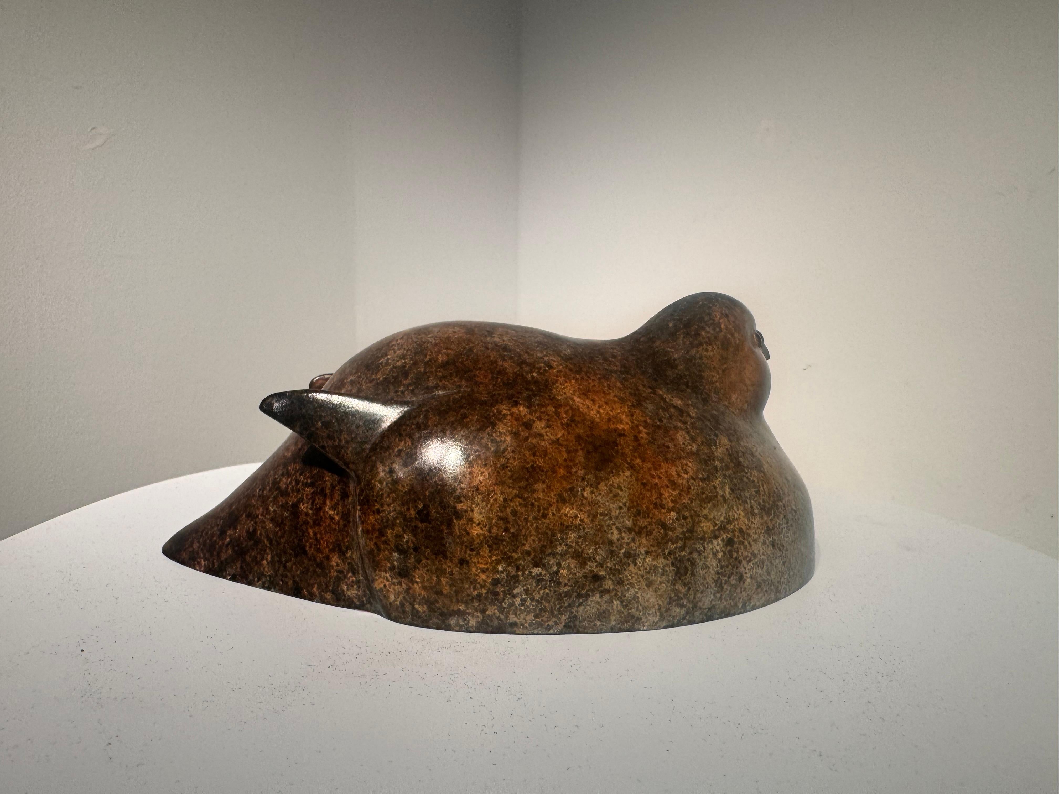Contemporary Bronze Sculpture of a Nesting Partridge, Brown, white, bird, game For Sale 3