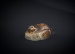 Contemporary Bronze Sculpture of a Nesting Partridge, Brown, white, bird, game
