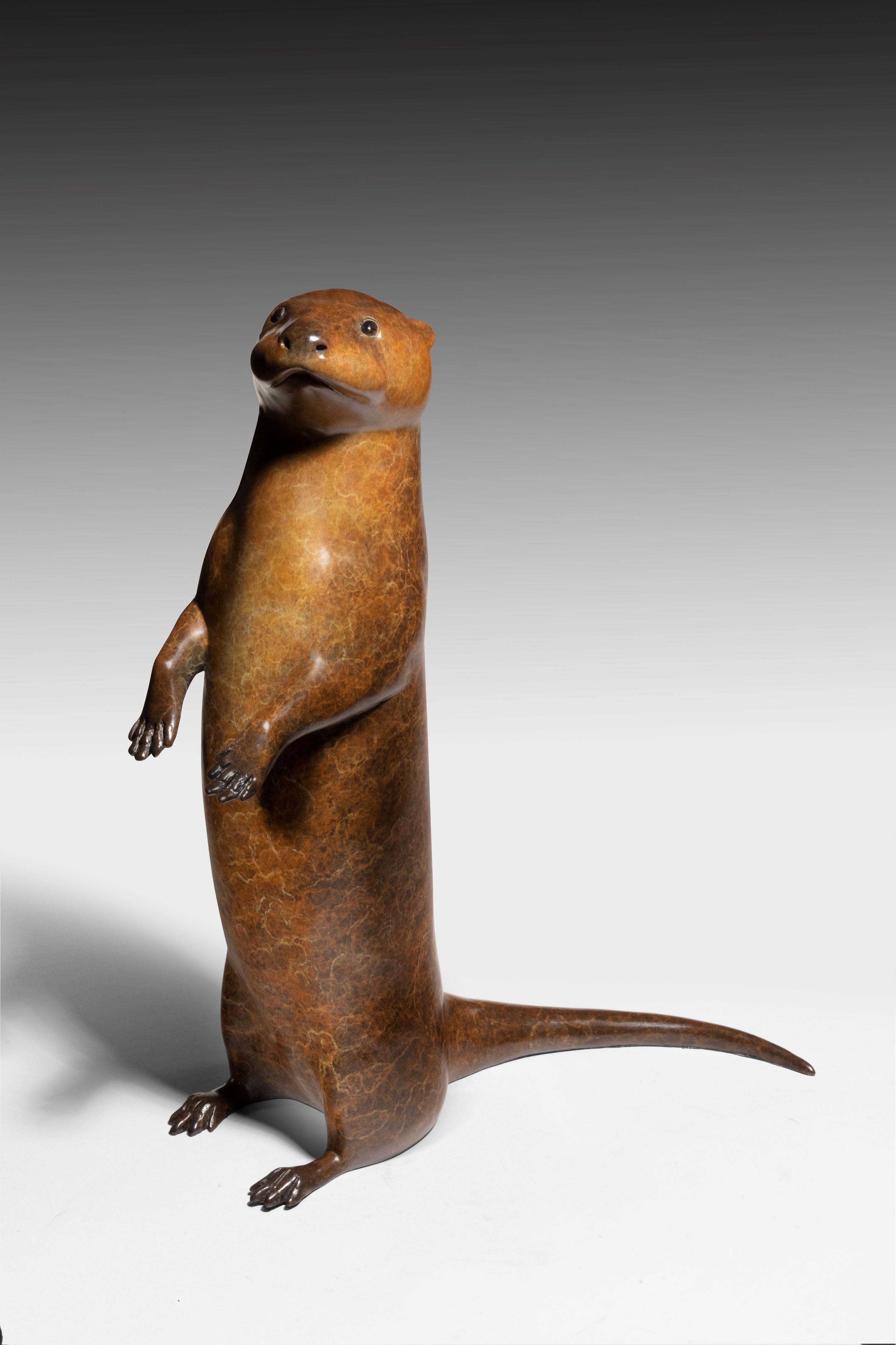 Sculpture contemporaine en bronze d'un chiot de loutre patine brune, faune et flore en vente 3