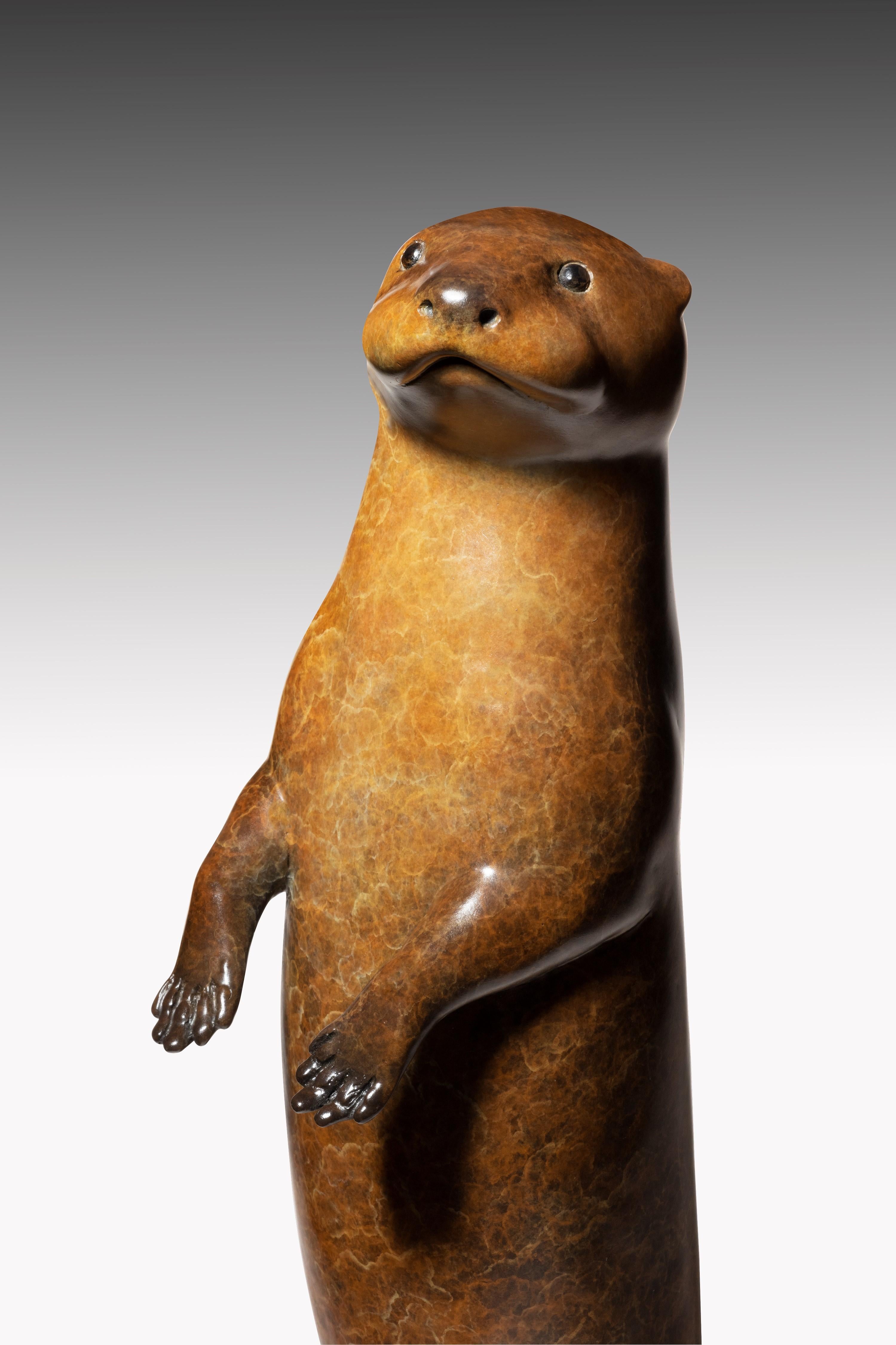 Sculpture contemporaine en bronze d'un chiot de loutre patine brune, faune et flore en vente 4