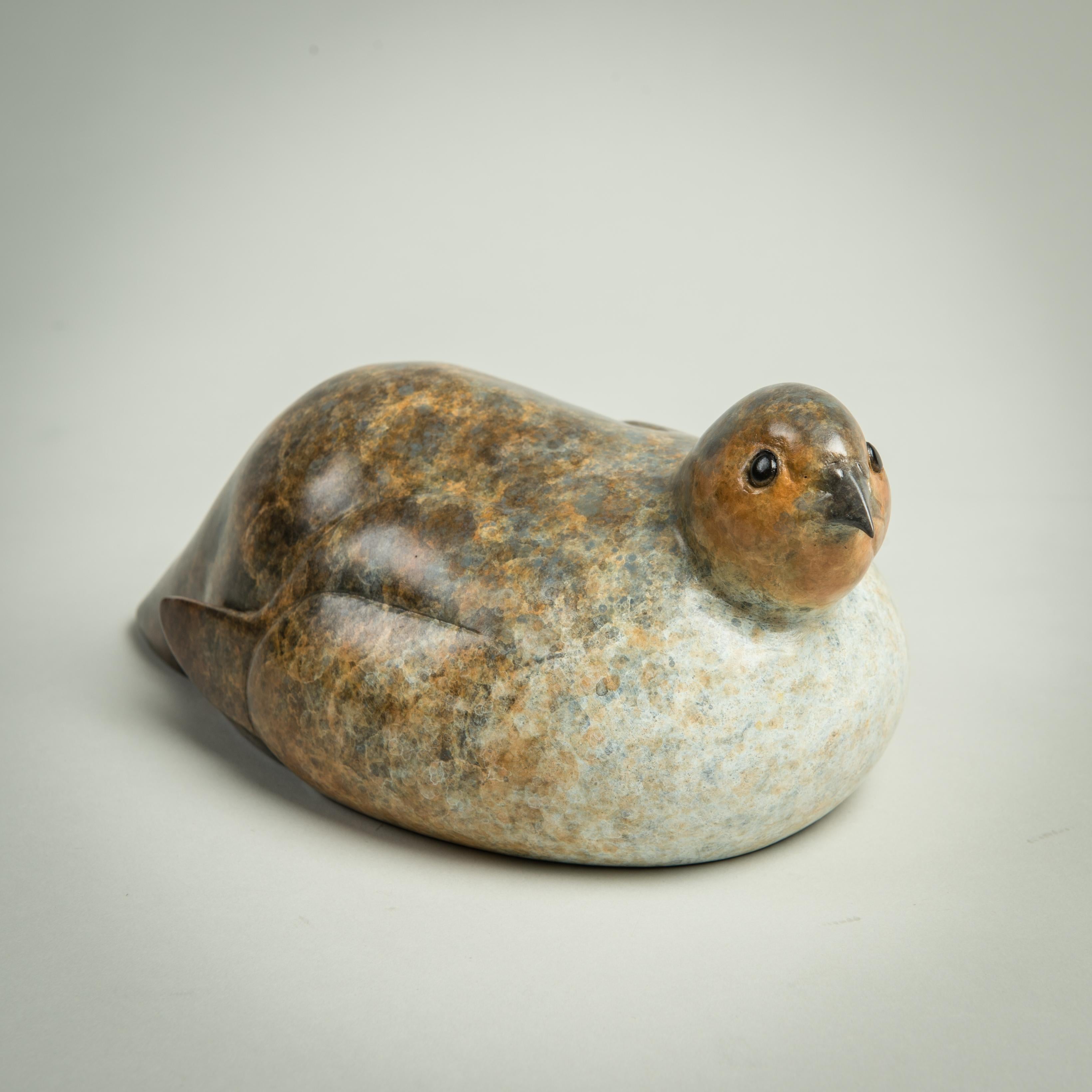 Contemporary Bronze Sculpture of a Seated Partridge, game bird, brown & White For Sale 2