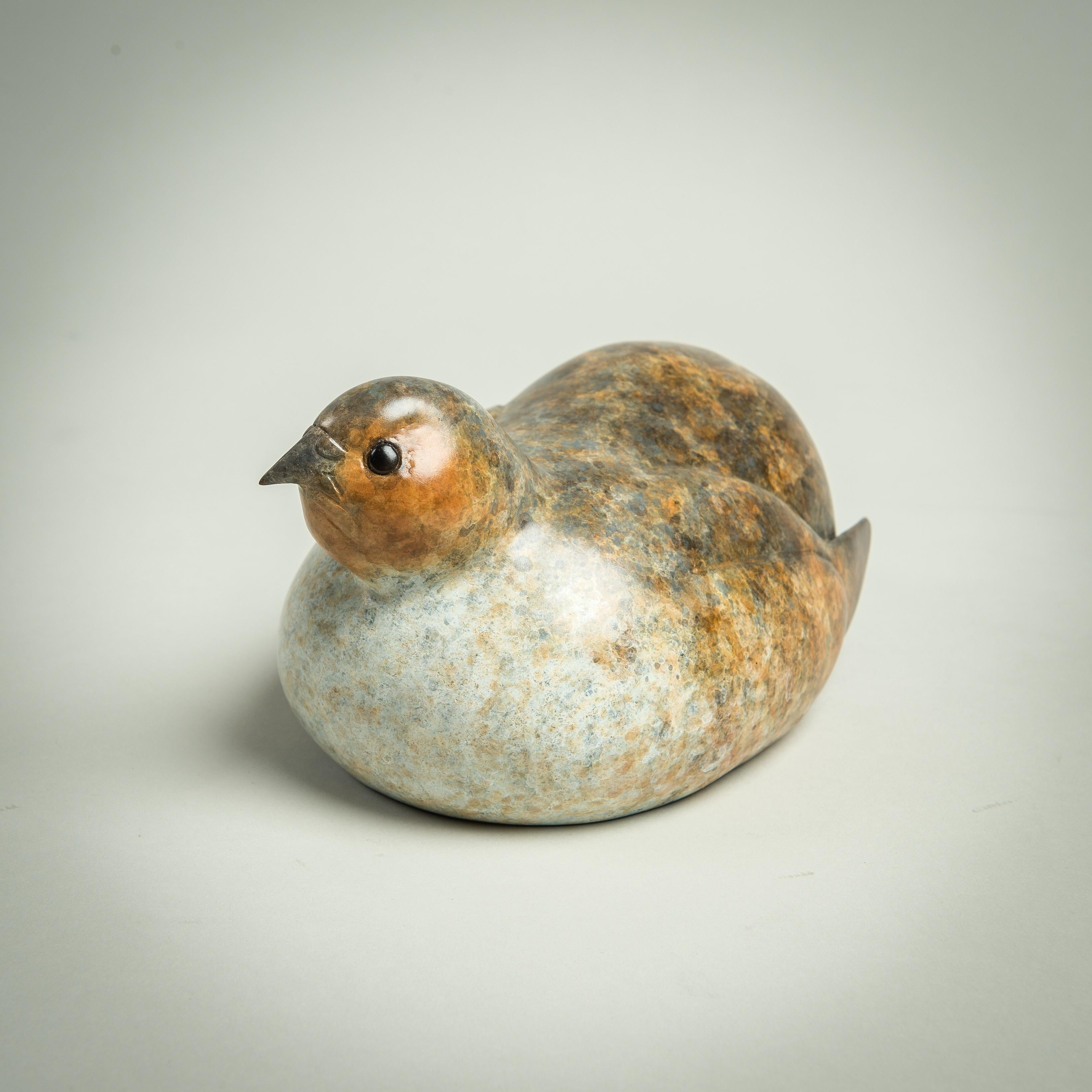 Contemporary Bronze Sculpture of a Seated Partridge, game bird, brown & White For Sale 3