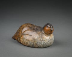 Contemporary Bronze Sculpture of a Seated Partridge, game bird, brown & White