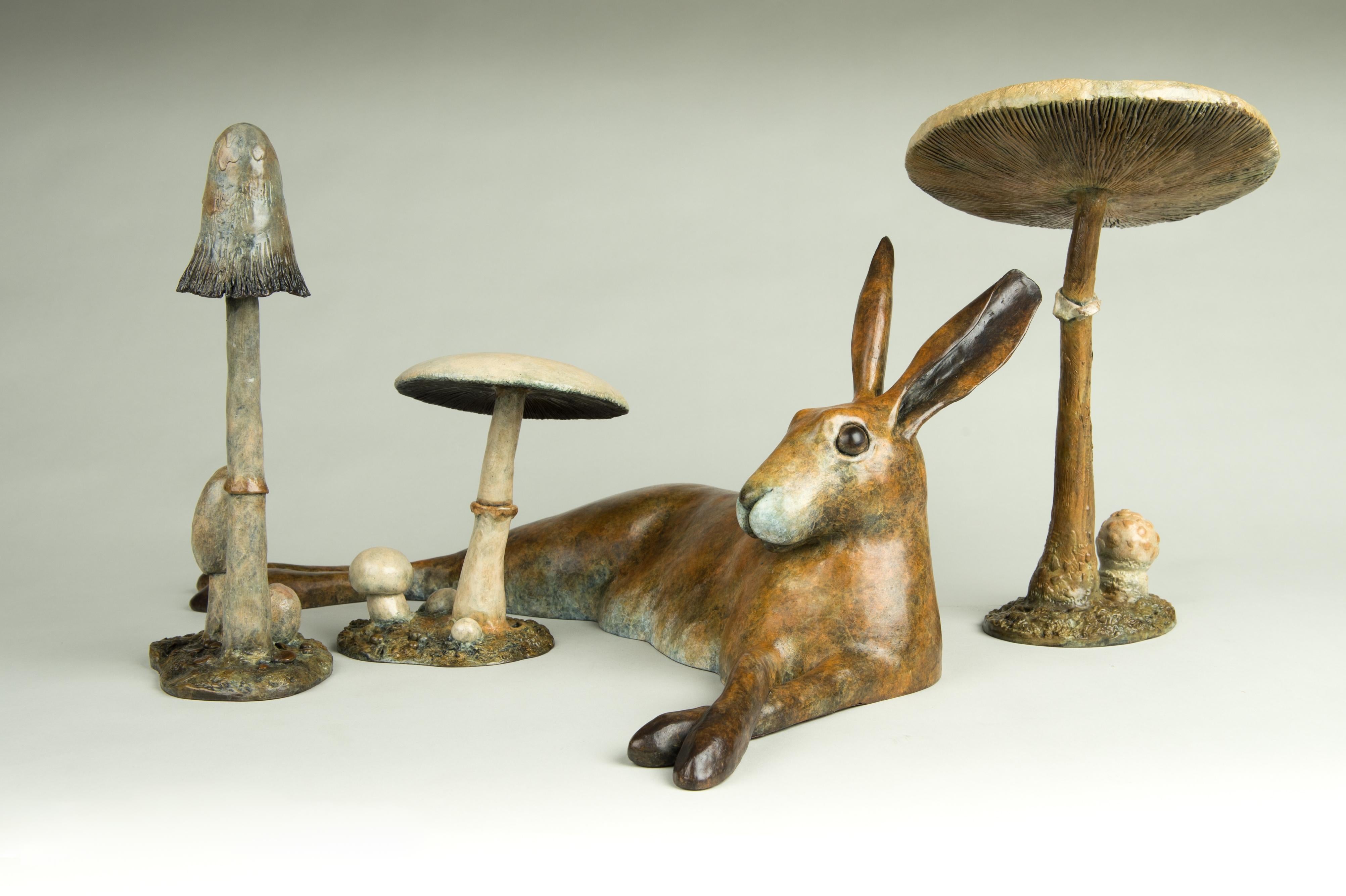 Sculpture contemporaine en bronze d'un champignon à chapeau d'encre hirsute, bois, nature en vente 2