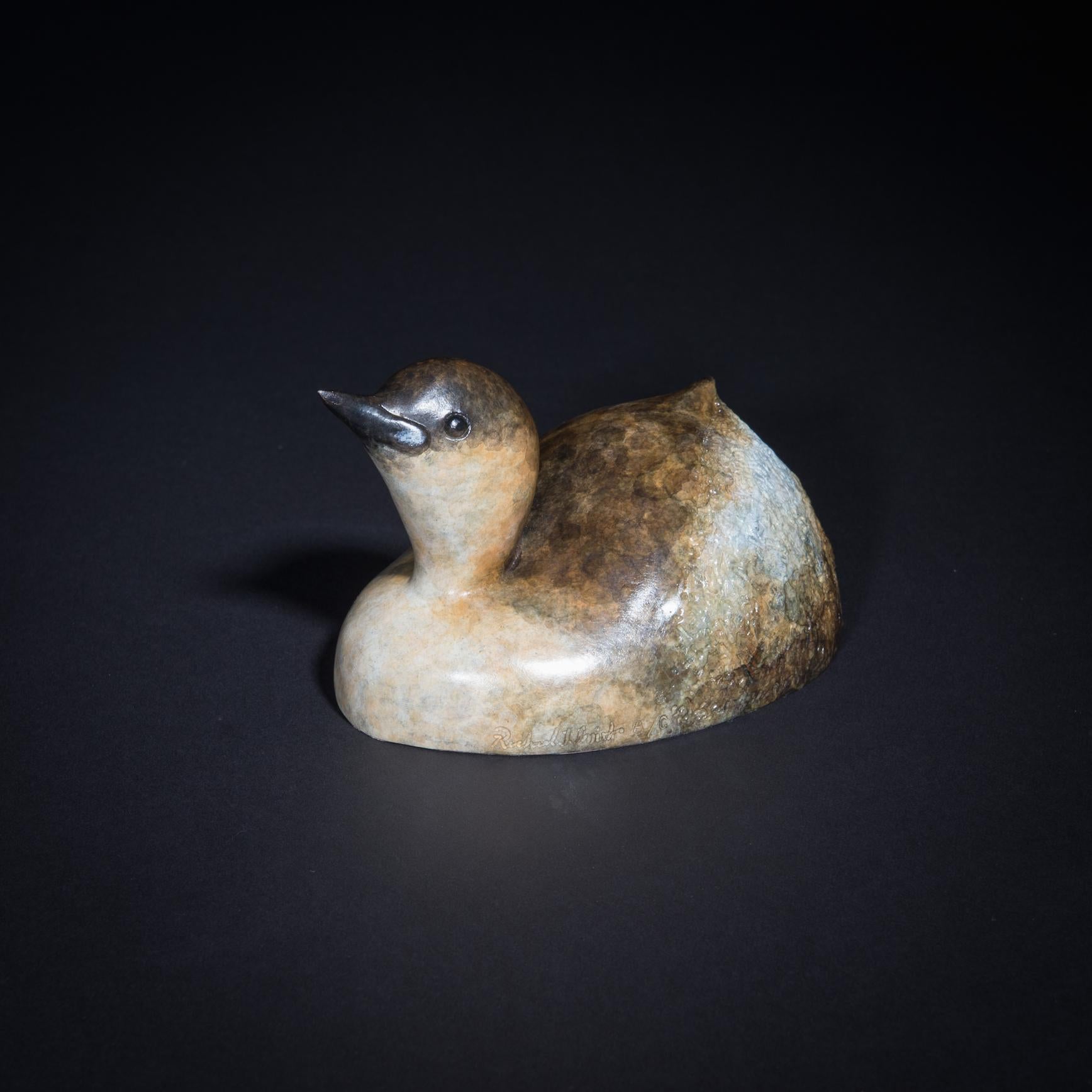 Contemporary Bronze Sculpture of a small bird on water, Dabchick or Little Grebe - Gold Still-Life Sculpture by Richard Smith b.1955