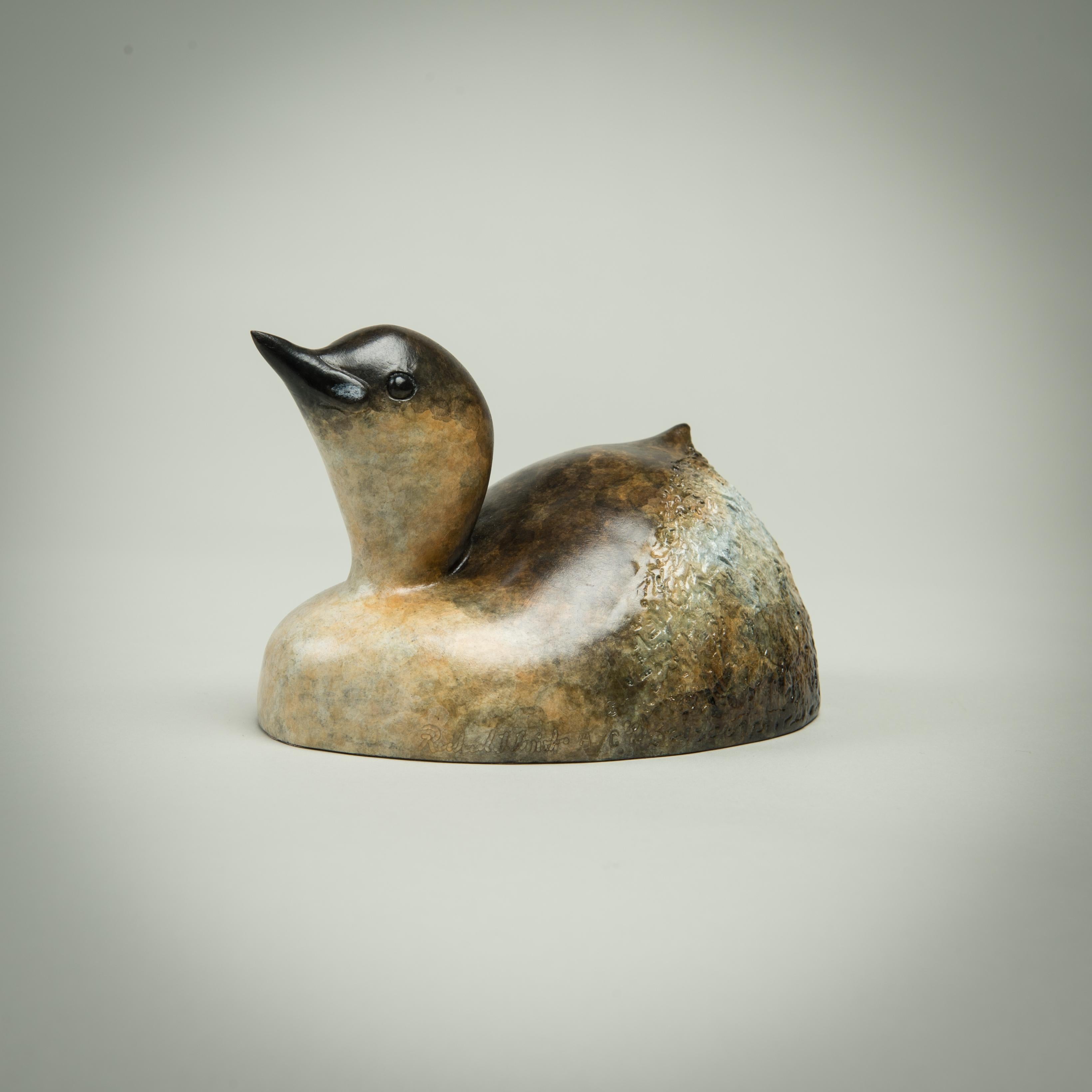 Contemporary Bronze Sculpture of a small bird on water, Dabchick or Little Grebe For Sale 1