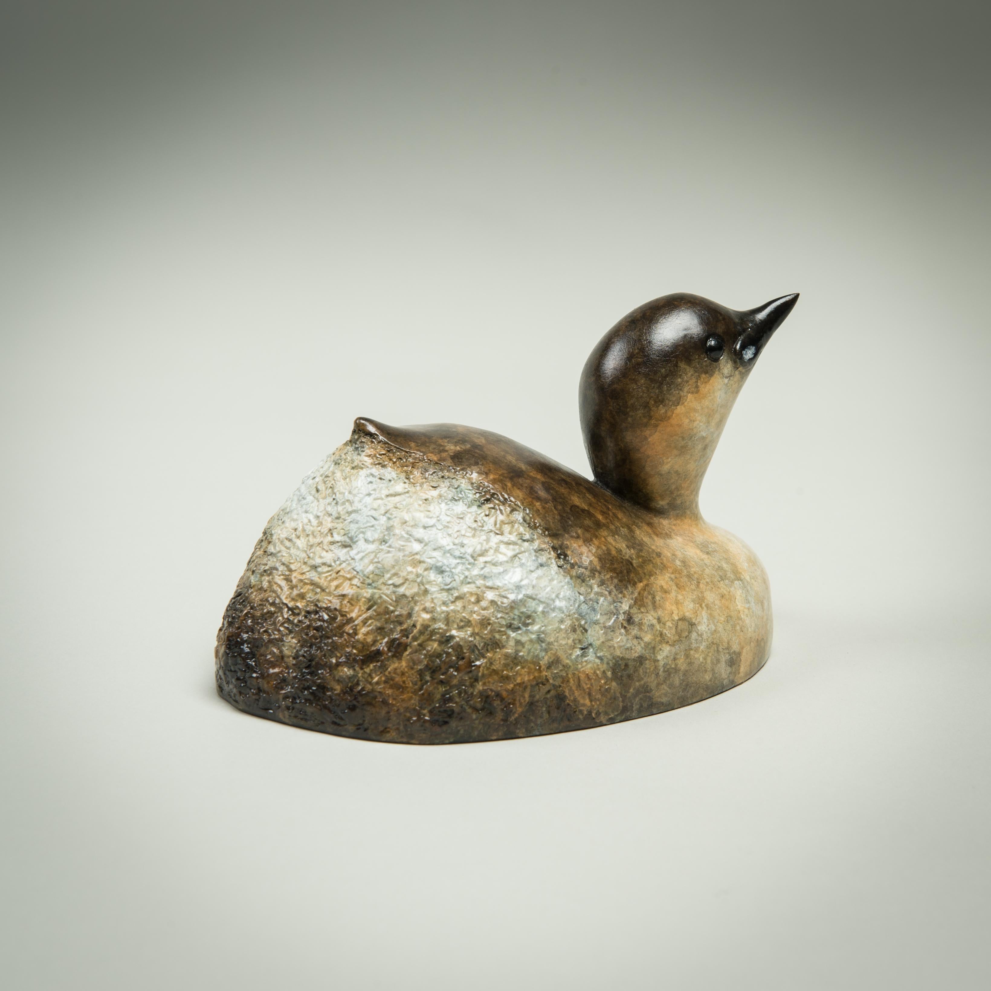 Contemporary Bronze Sculpture of a small bird on water, Dabchick or Little Grebe For Sale 2