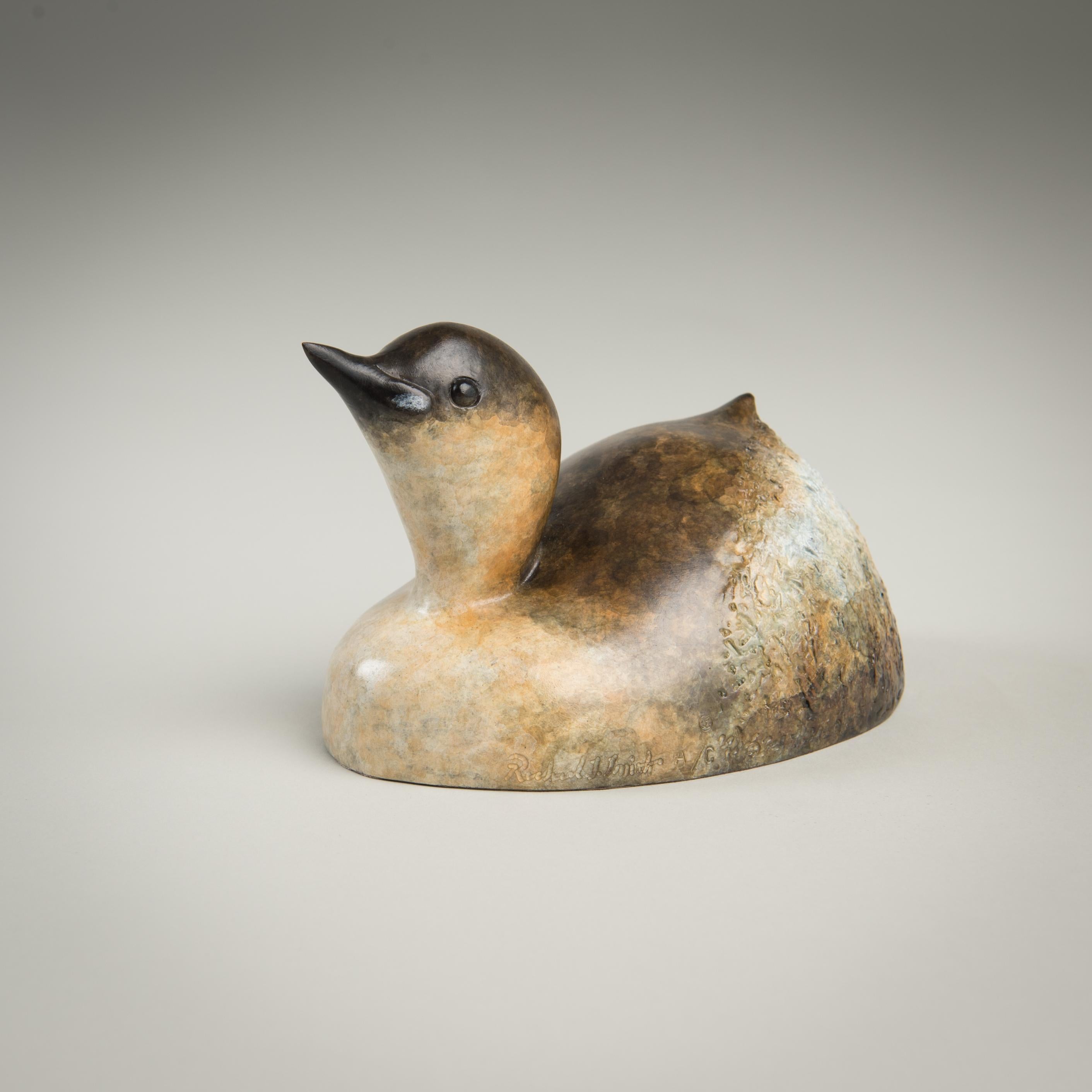 Contemporary Bronze Sculpture of a small bird on water, Dabchick or Little Grebe For Sale 3