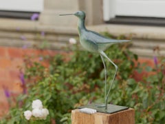 Contemporary Bronze Sculpture of a Stilt wading. Water Bird, green, wildlife