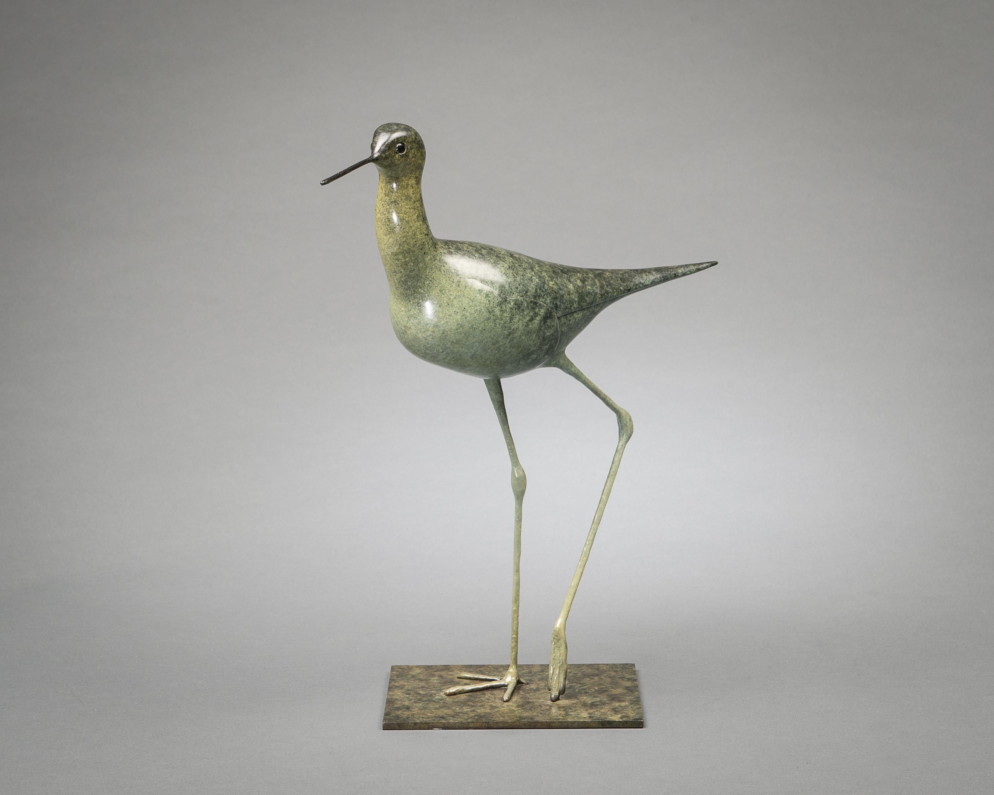 Scultura contemporanea in bronzo di un trampoliere. Uccello acquatico, verde, fauna selvatica - Sculpture Contemporaneo di Richard Smith b.1955