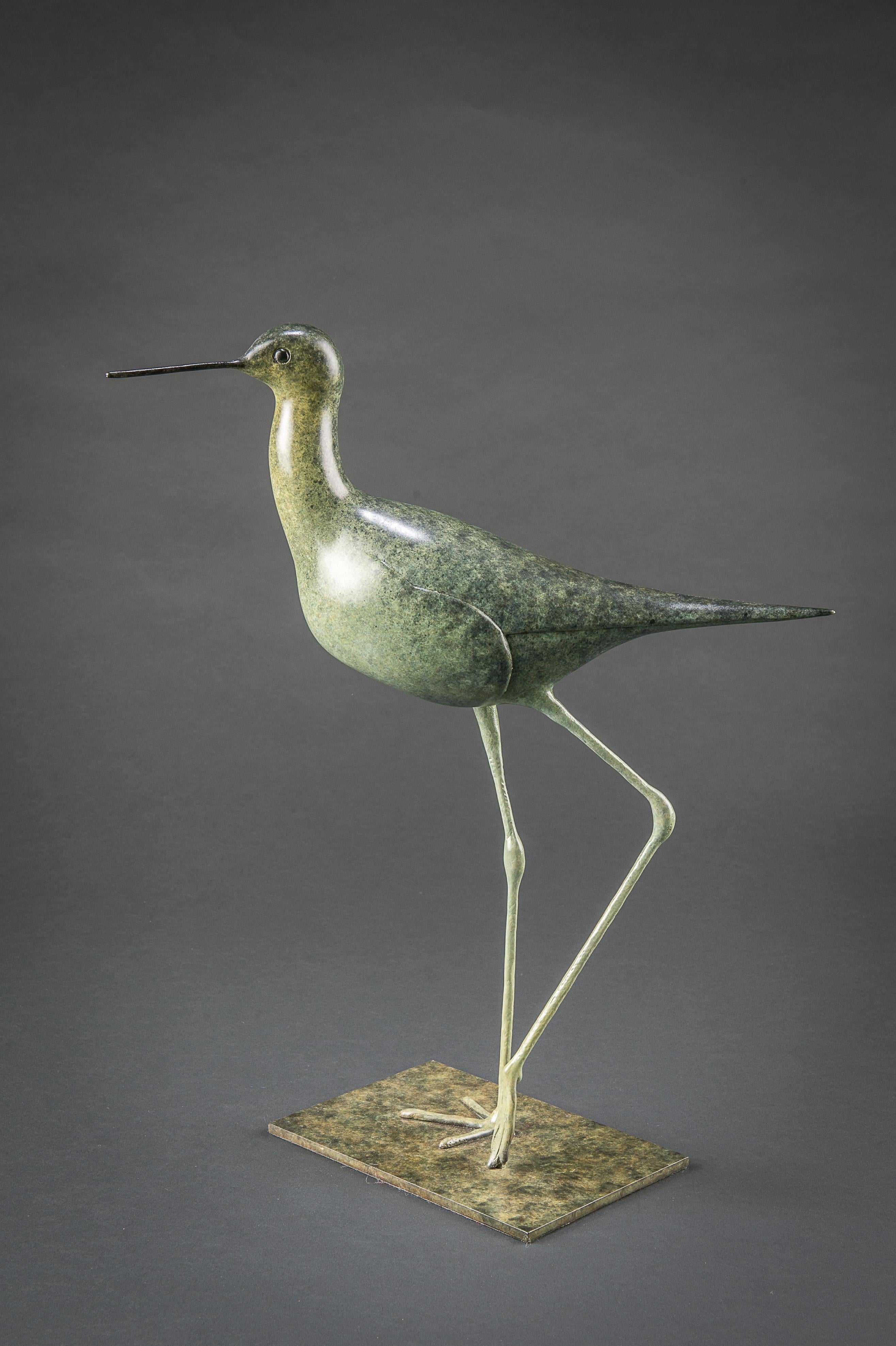 Scultura contemporanea in bronzo di un trampoliere. Uccello acquatico, verde, fauna selvatica in vendita 2